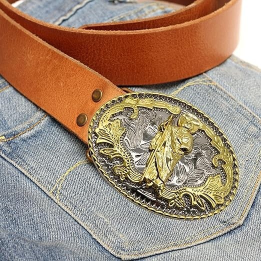 WMG Western St Jude Belt Buckle Gold Silver Saint Jude San Judas Cowboy Buckle