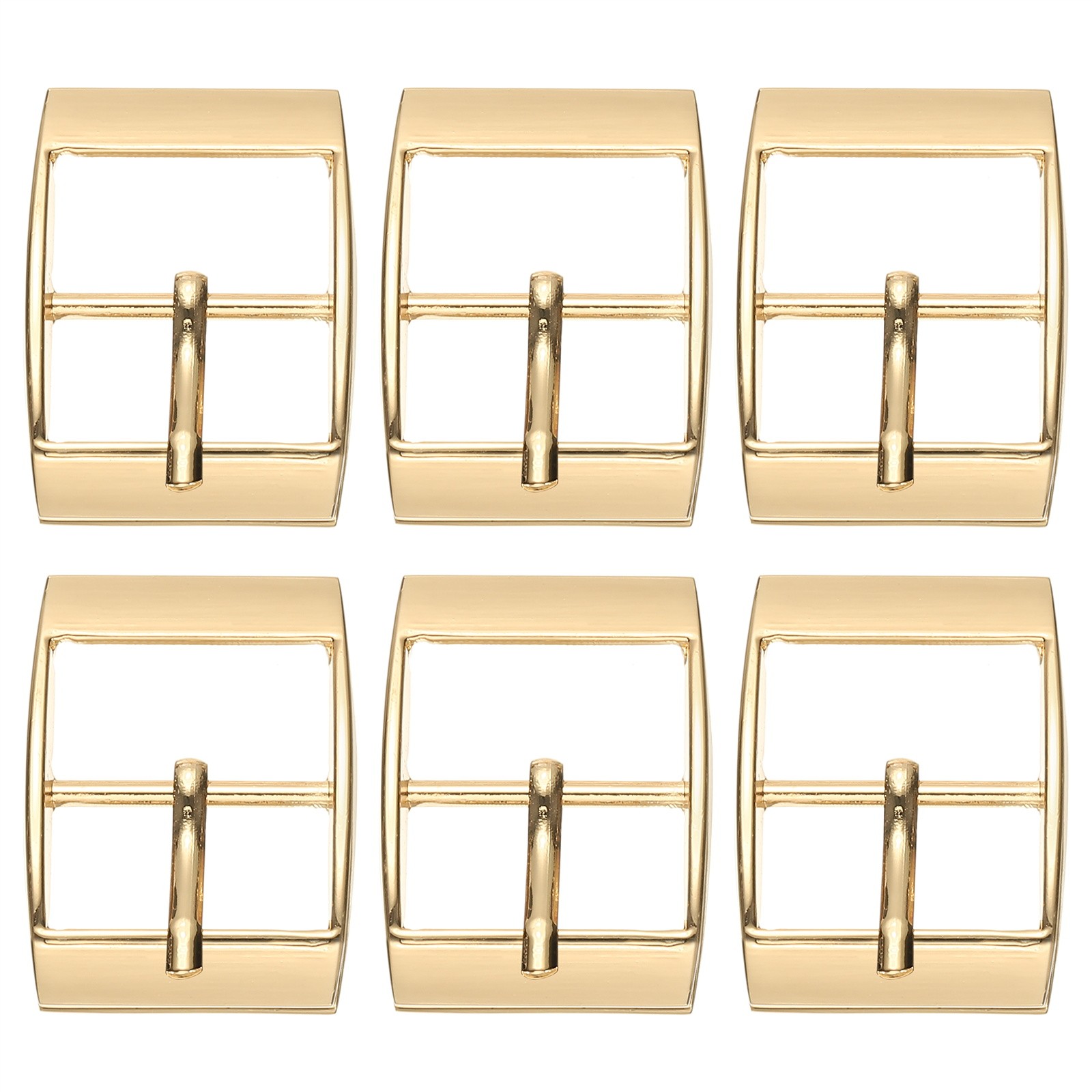 6 Pcs 1 Inch Single Prong Buckles Square Center Bar Buckles, Gold Tone