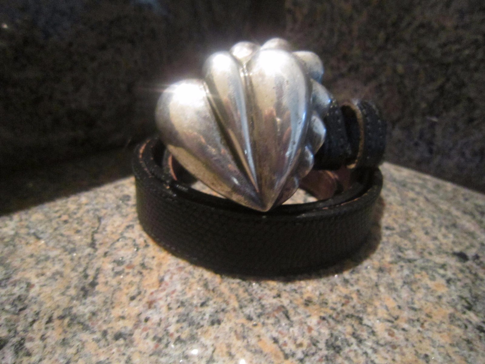 Kieselstein-Cord Sterling Heart Buckle and Black Lizard Belt Size 2