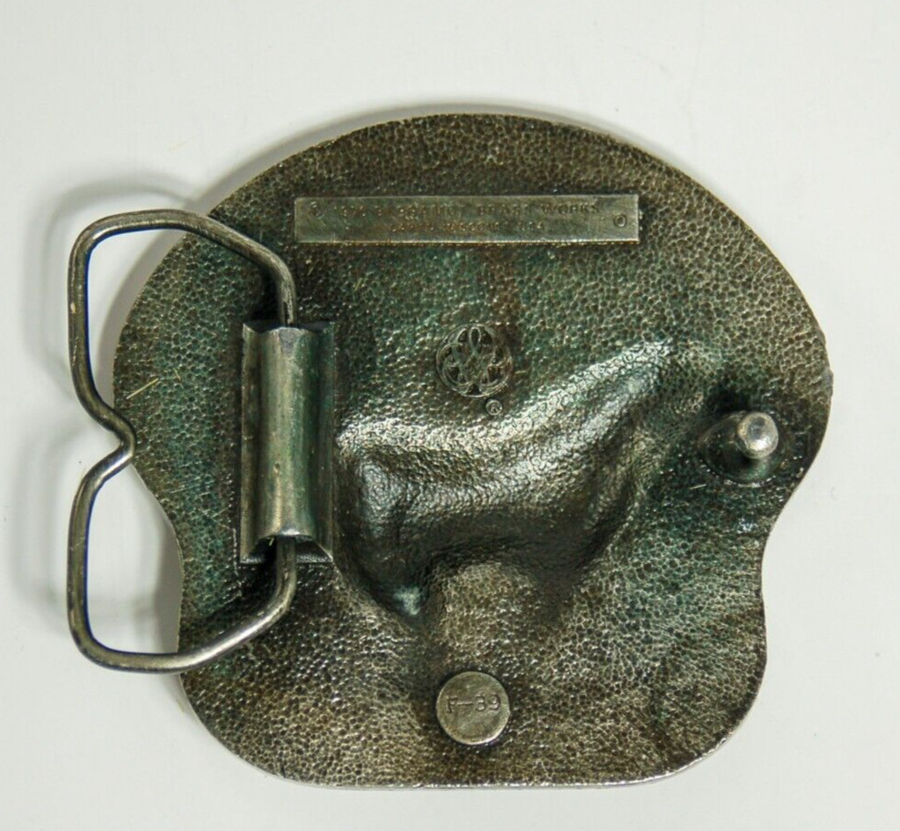Jumbo Elephant western belt buckles pewter 1978 Bergamot Brass Works 3 inch