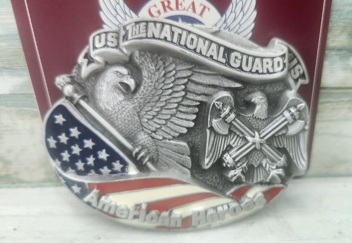 NEW Vintage 1994 US National Guard American Heroes Enameled Pewter Belt Buckle