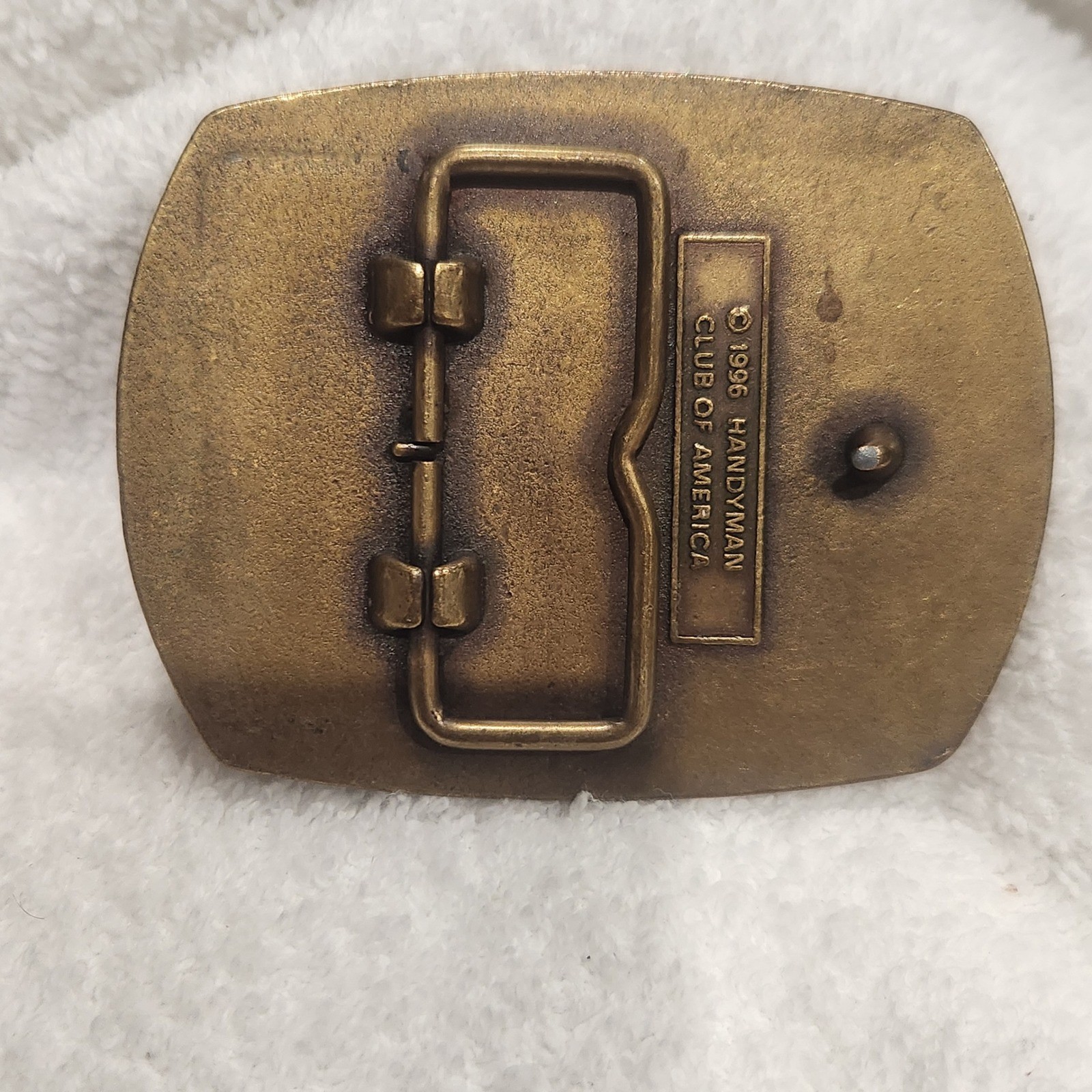 Belt Buckle Brass Tone Hammer Vintage 1996 Handyman Club of America Life Member
