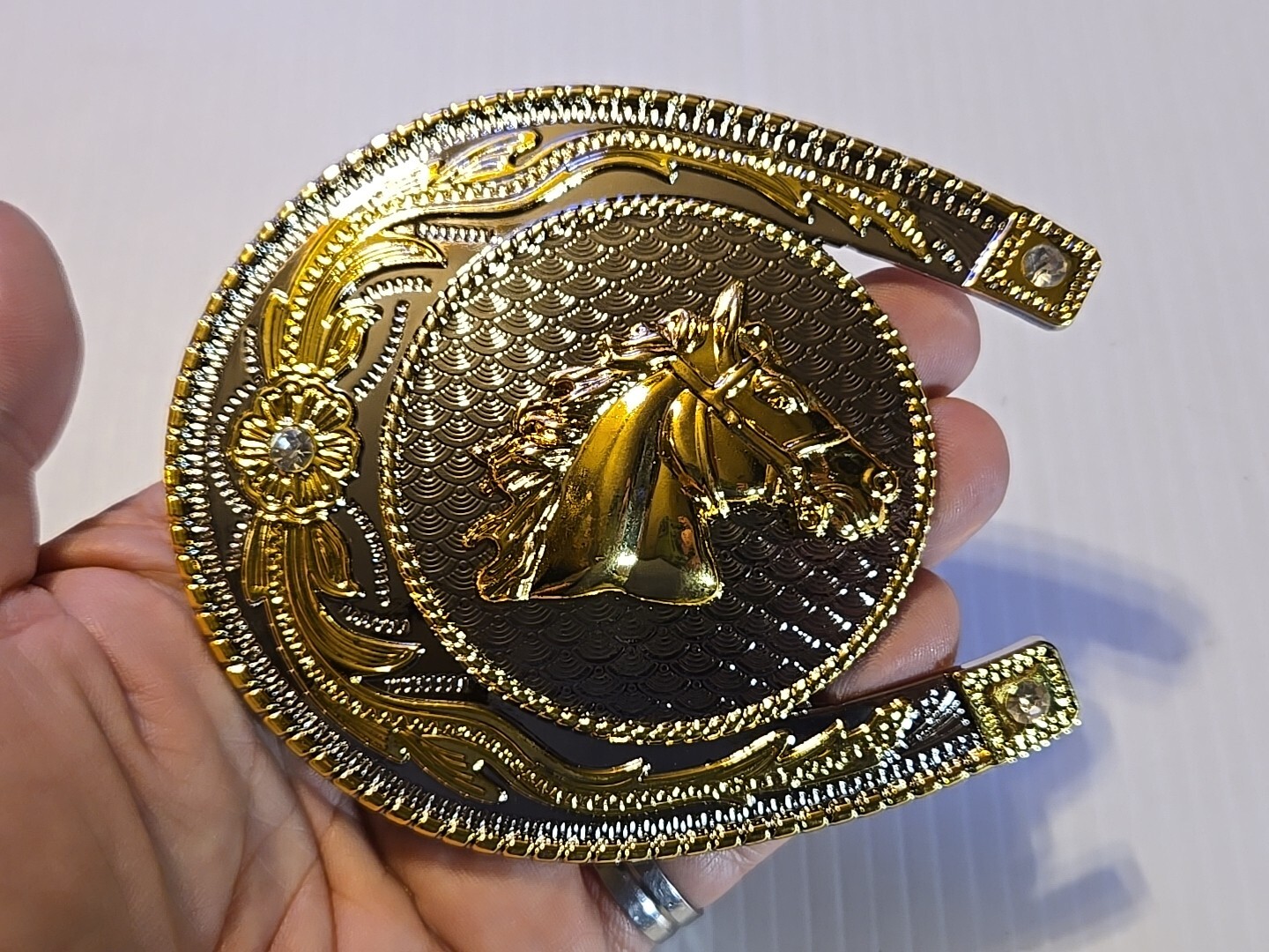 GOLD & SILVER (IN COLOR ONLY)LARGE RODEO WESTERN HORSE HEAD Metal Belt Buckle