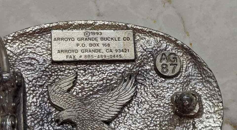 ARROYO GRANDE 1993 AG87 Raised Eagle Pewter Diamond Cut Belt Buckle