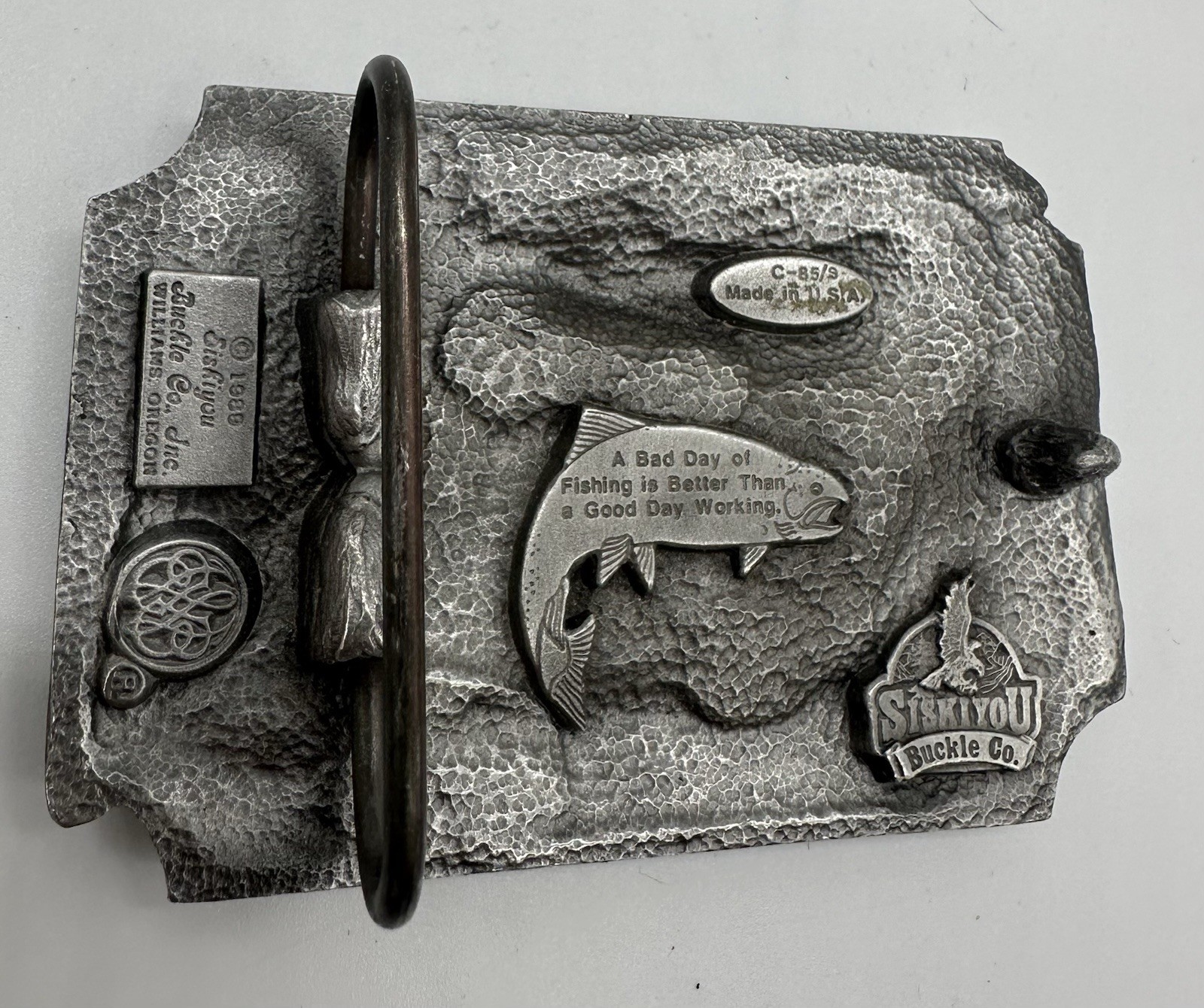 Vintage Siskiyou Belt Co Belt Buckle : Fly Fishing Outdoors Brown Trout Made USA