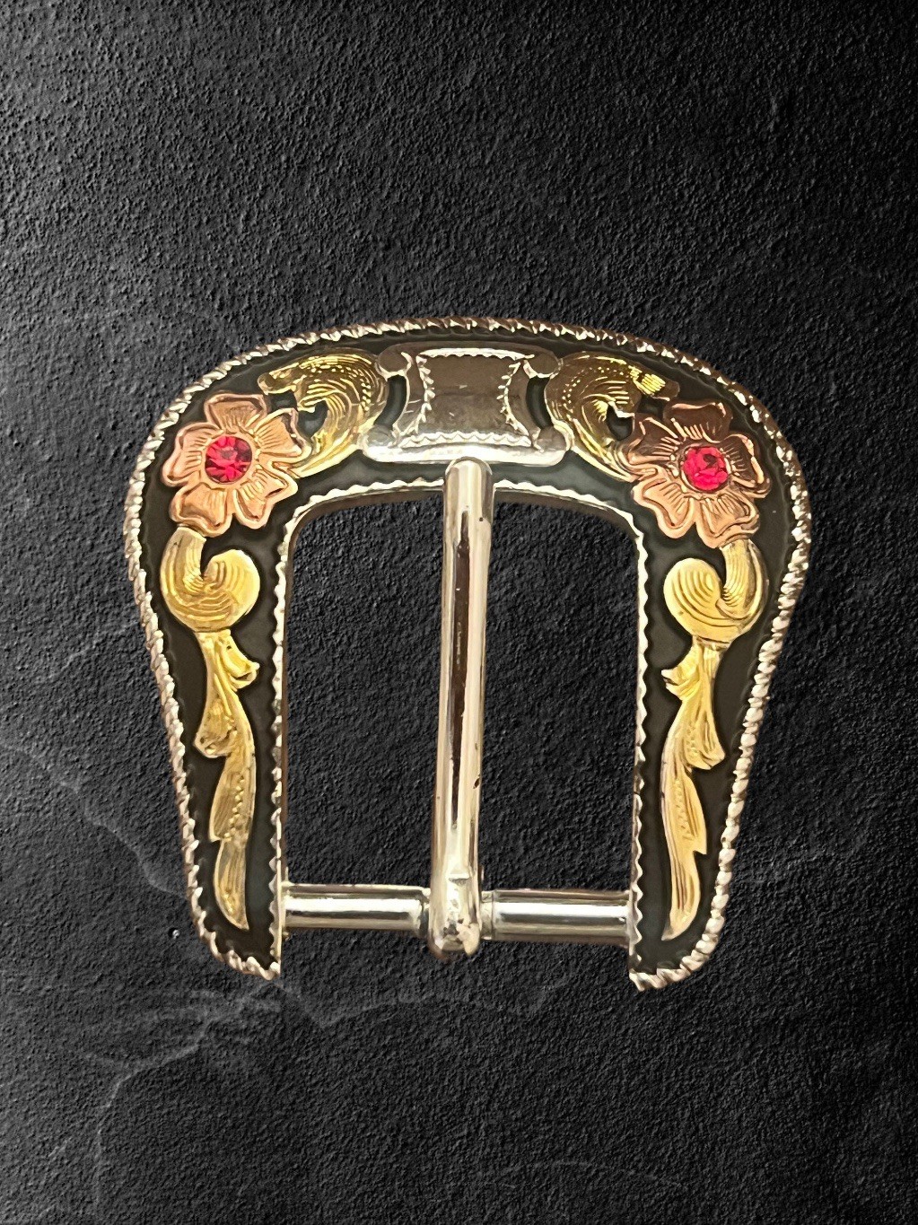 Tandy Leather Western 1” Two Time Belt Buckle W-Crystals