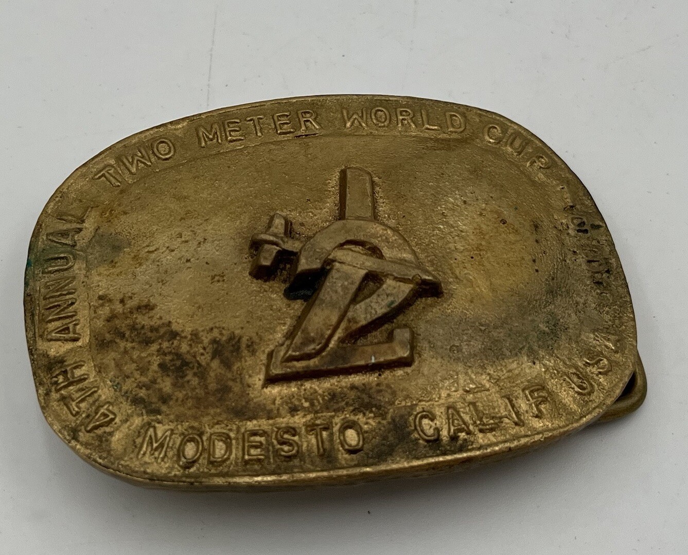 Cast Brass RC Plane Two Meter World Tour Modesto CA Aviation Belt Buckle LE #4