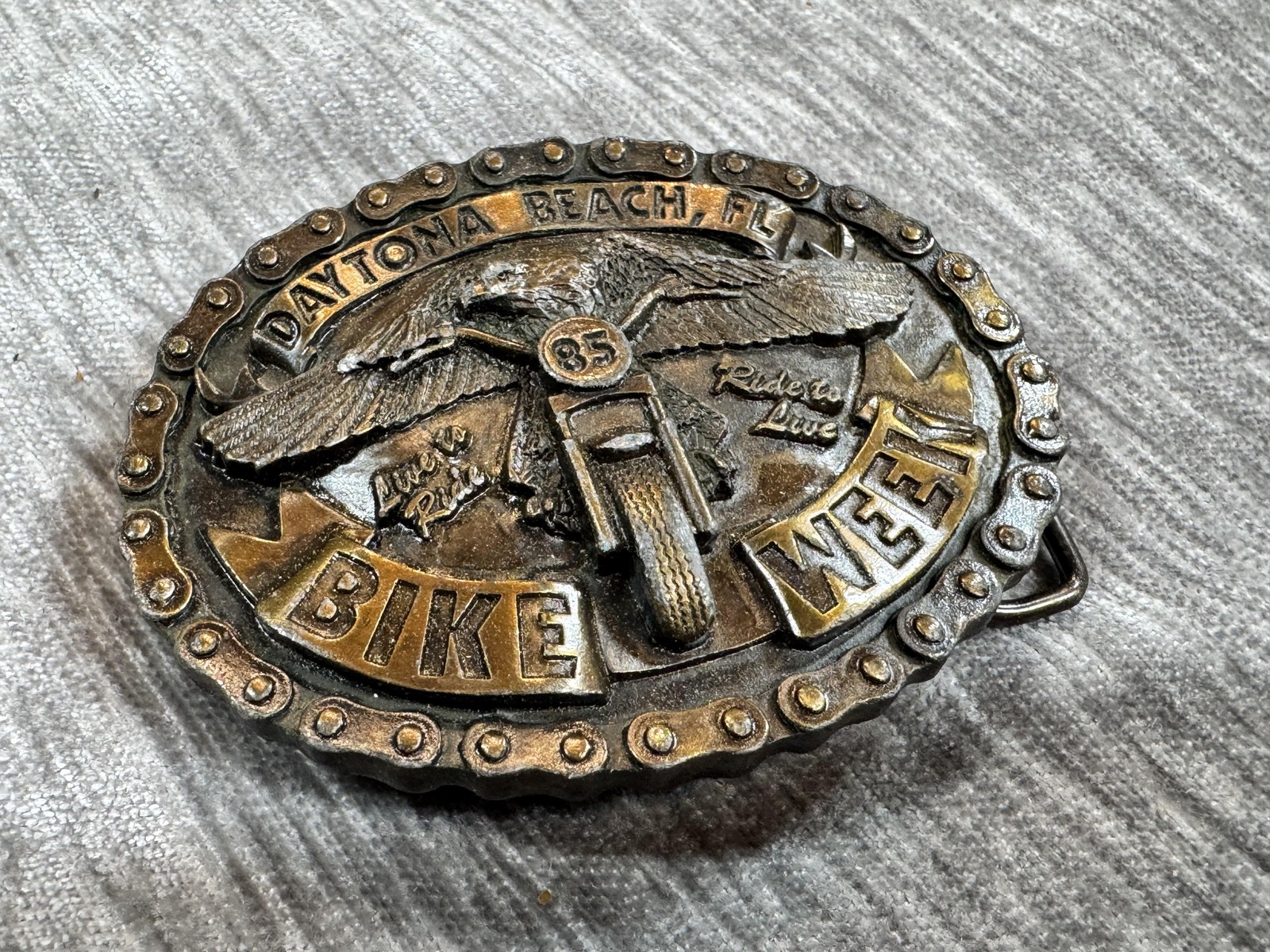 Vintage Daytona Bike Week 1985 Belt Buckle Mens Biker USA The Buckle Tree b