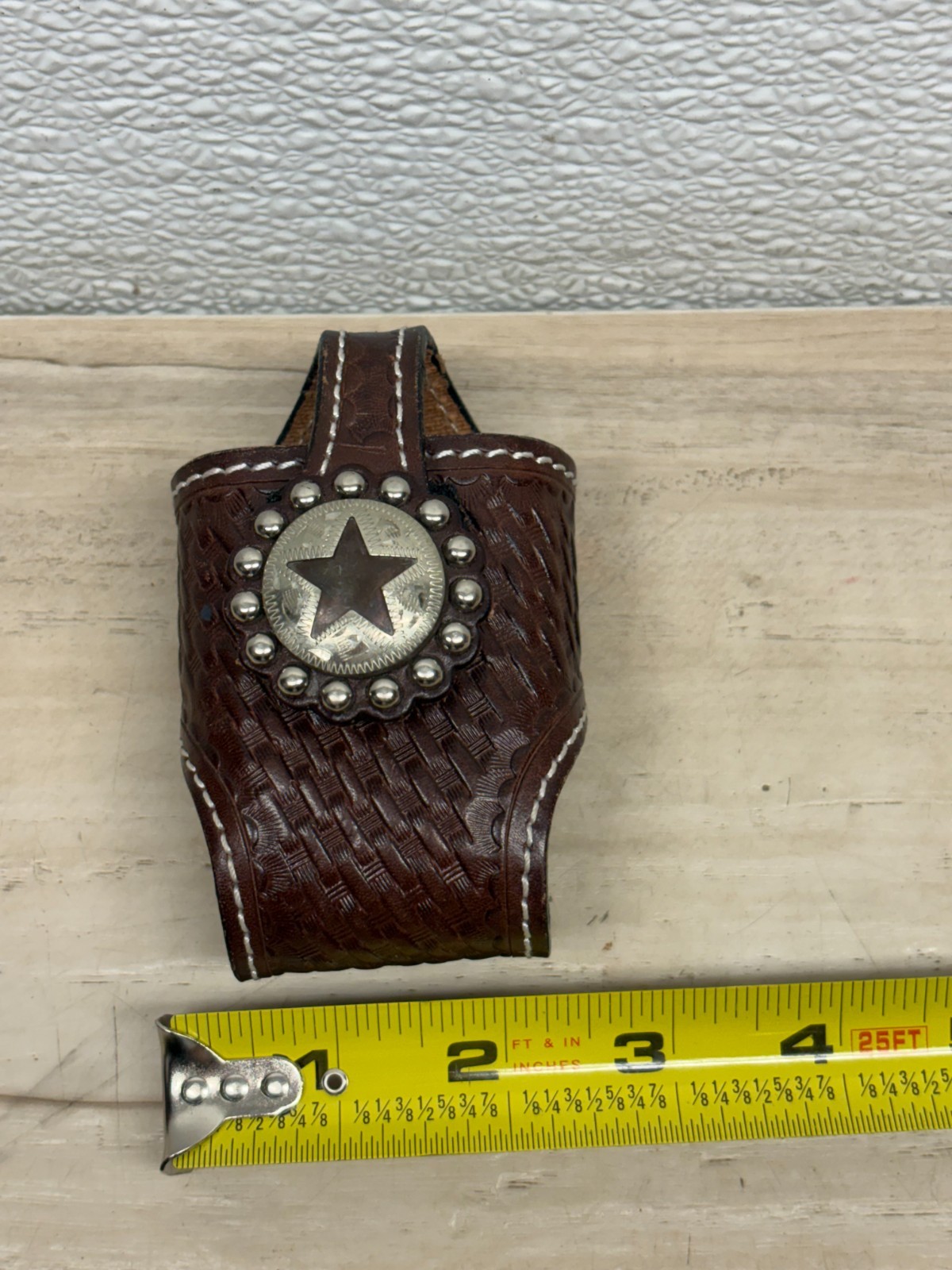 Cowboy Decor Genuine Leather Metal Star Back Clip Belt Pouch