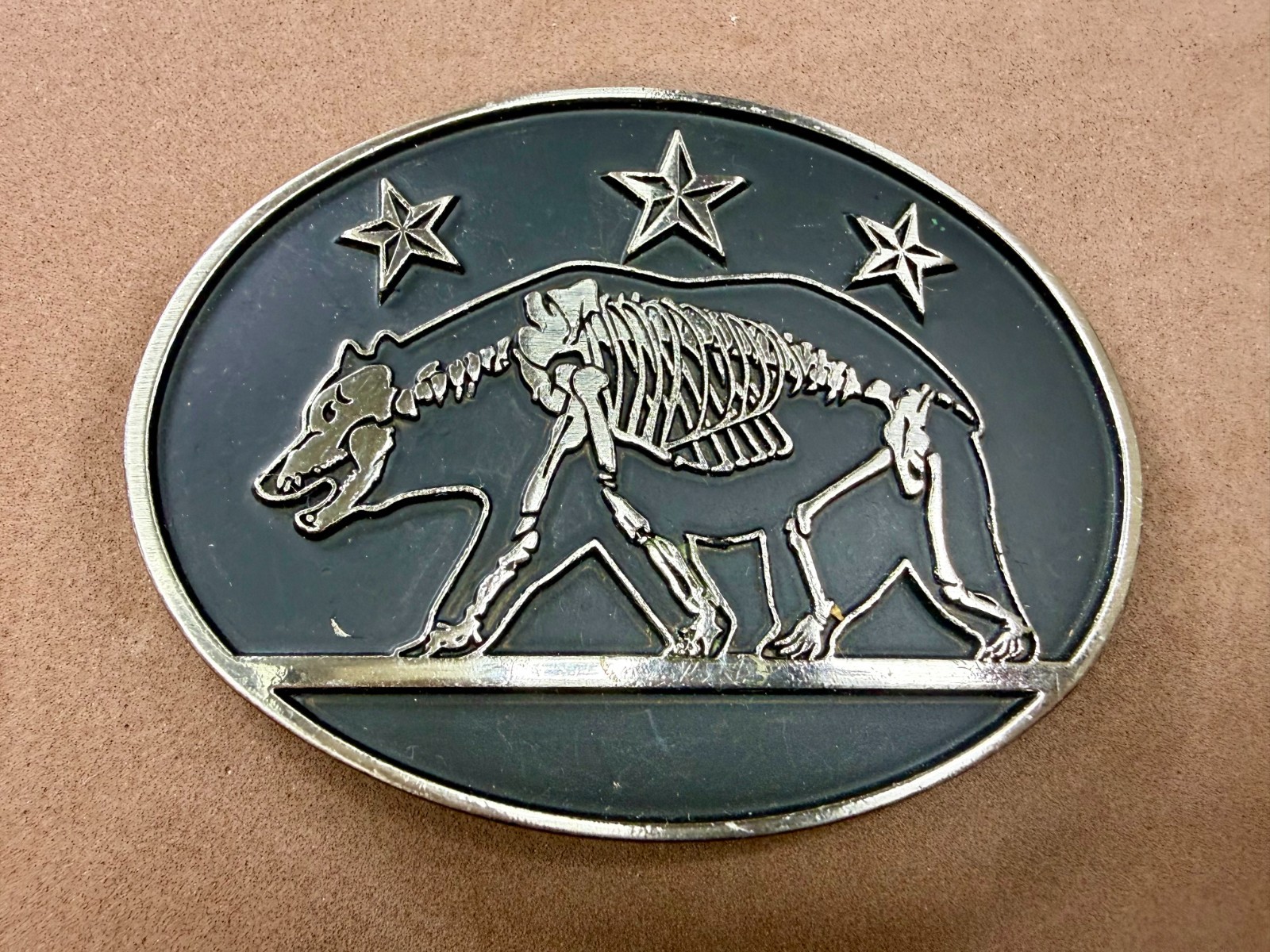 California State Flag Skeleton Grizzly Bear Stars Belt Buckle Chrome 6464