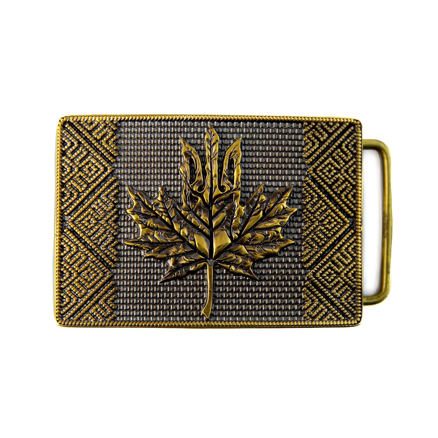 Brass belt buckle Maple leaf, Handmade Ukrainian trident and Canadian Maple leaf