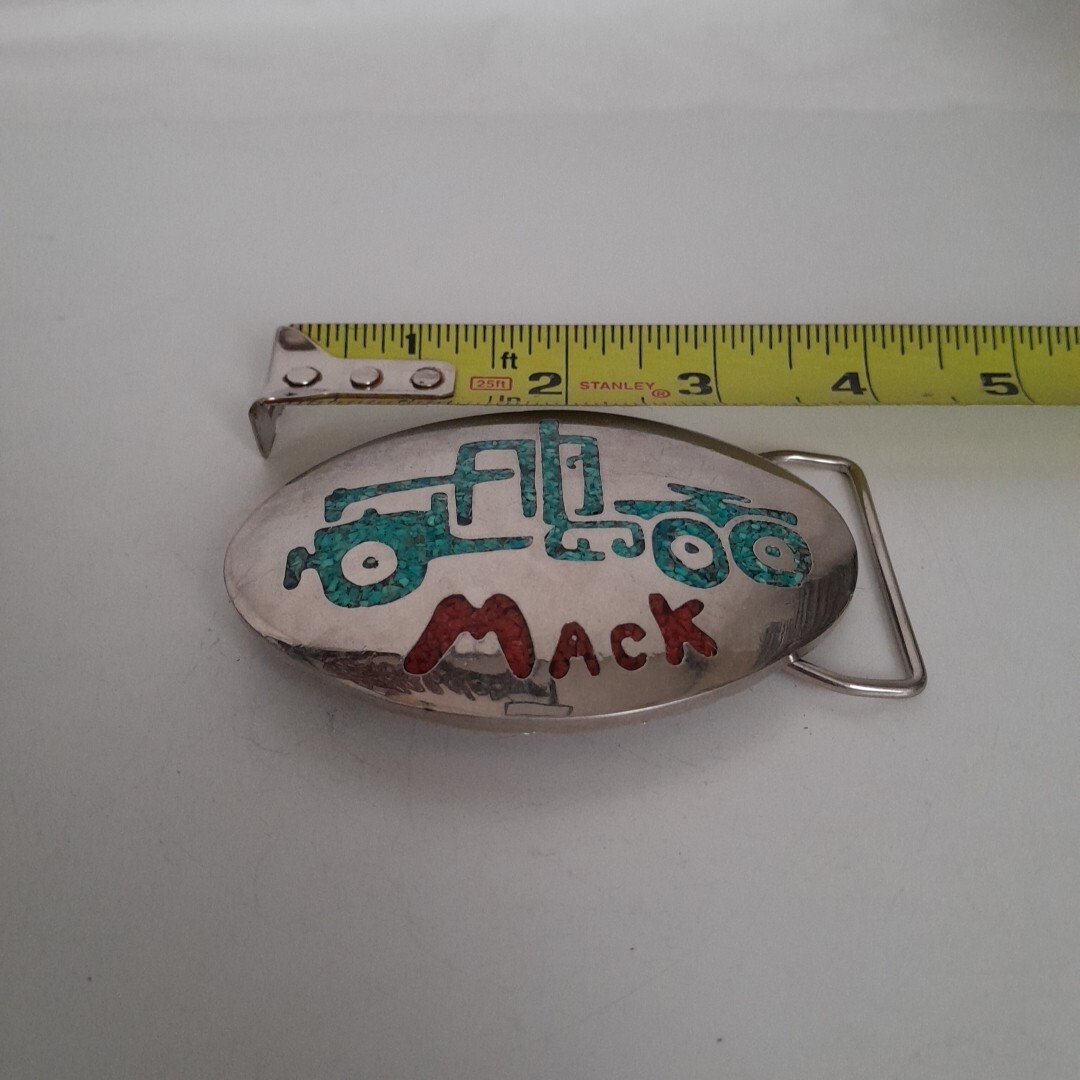 Vintage Mack Truck Semi Tractor Belt Buckle Metal with Crush Stone Inlay Design