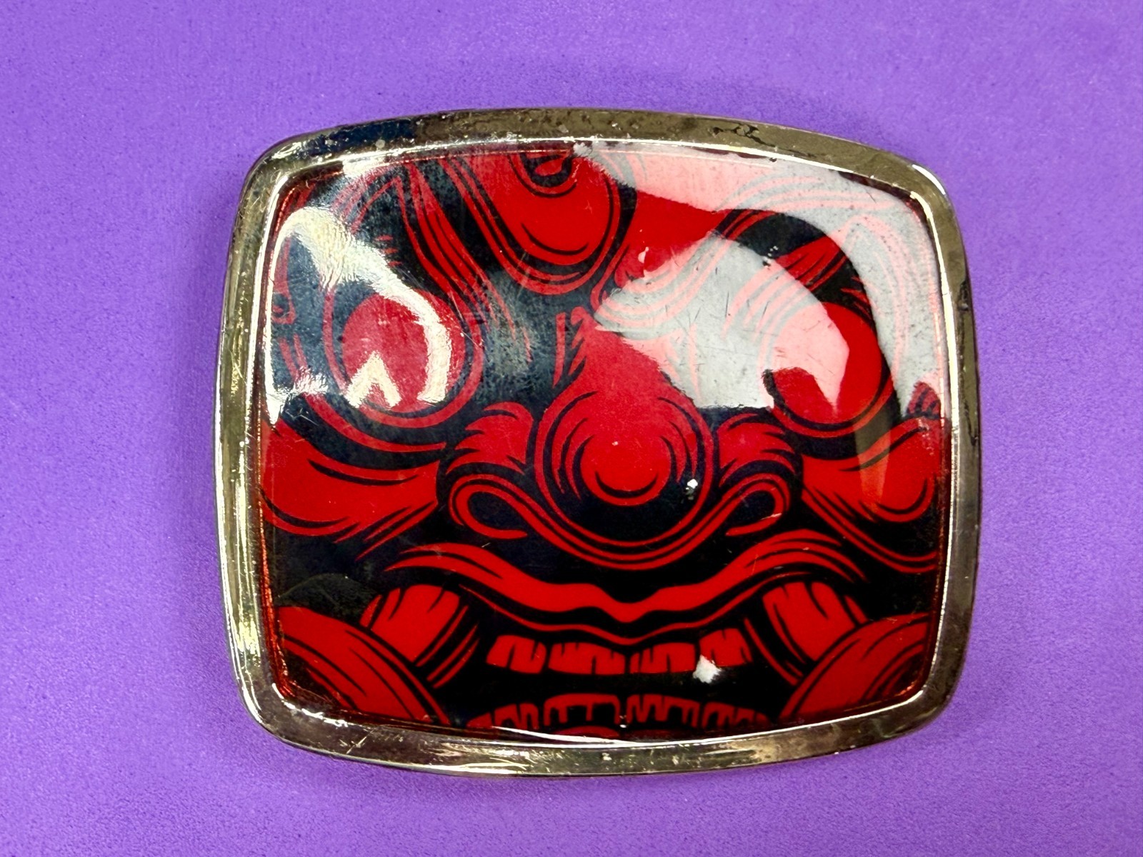 Samurai Video Game Cyberpunk Oni Mask Red Black Enamel Belt Buckle