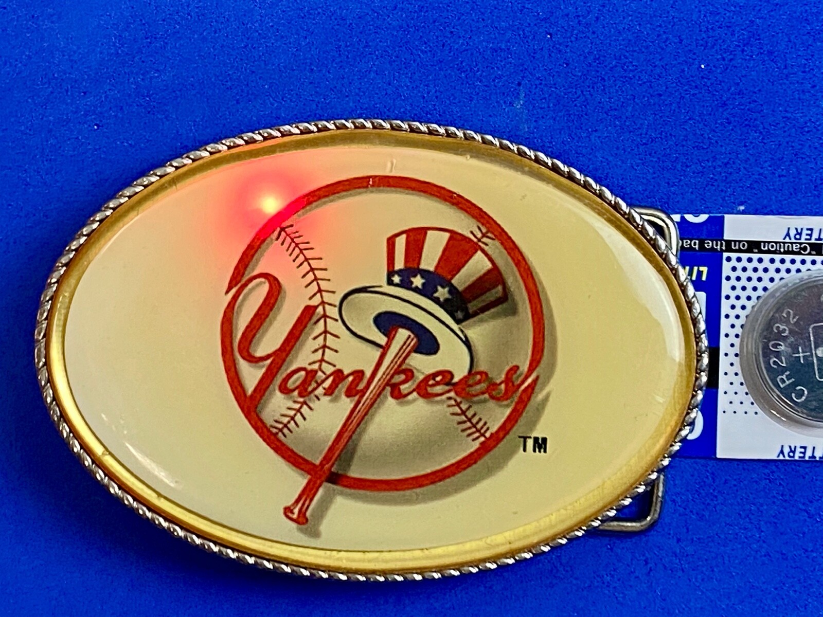 Yankees Baseball Fan Belt Buckle Attention Grabbing Led Lights! W/ Fresh Battery