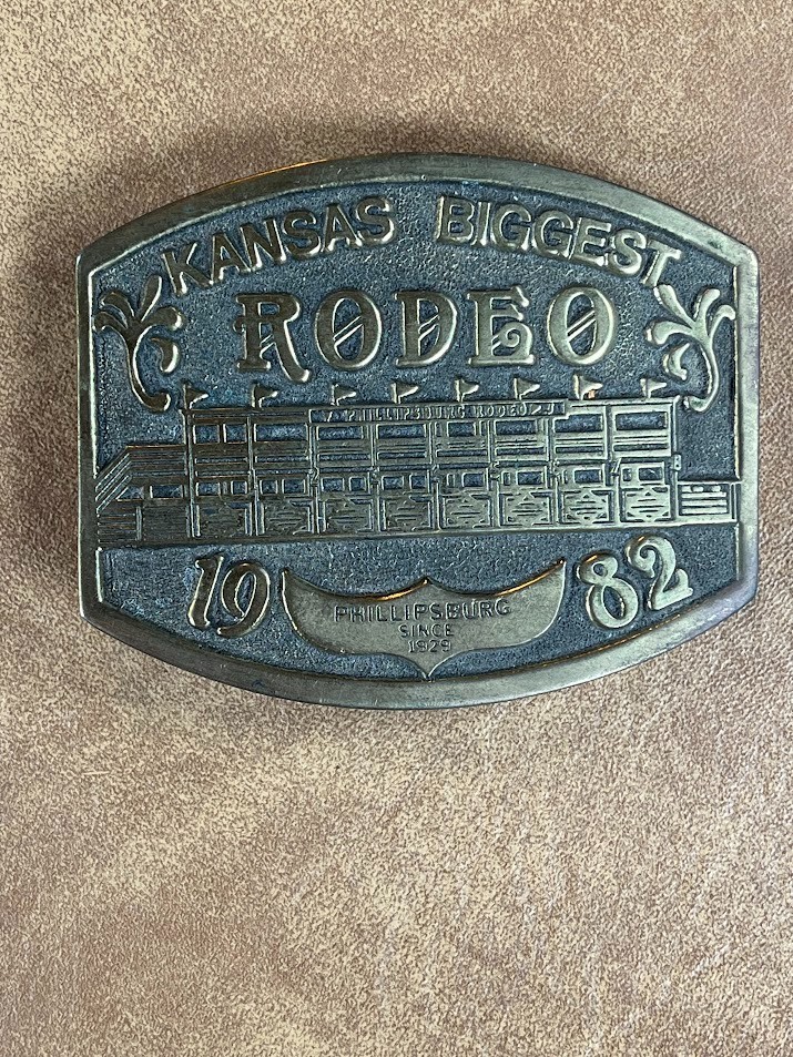 1982 Kansas&rsquo; Biggest Rodeo Phillipsburg Kansas Brass Belt Buckle Sample