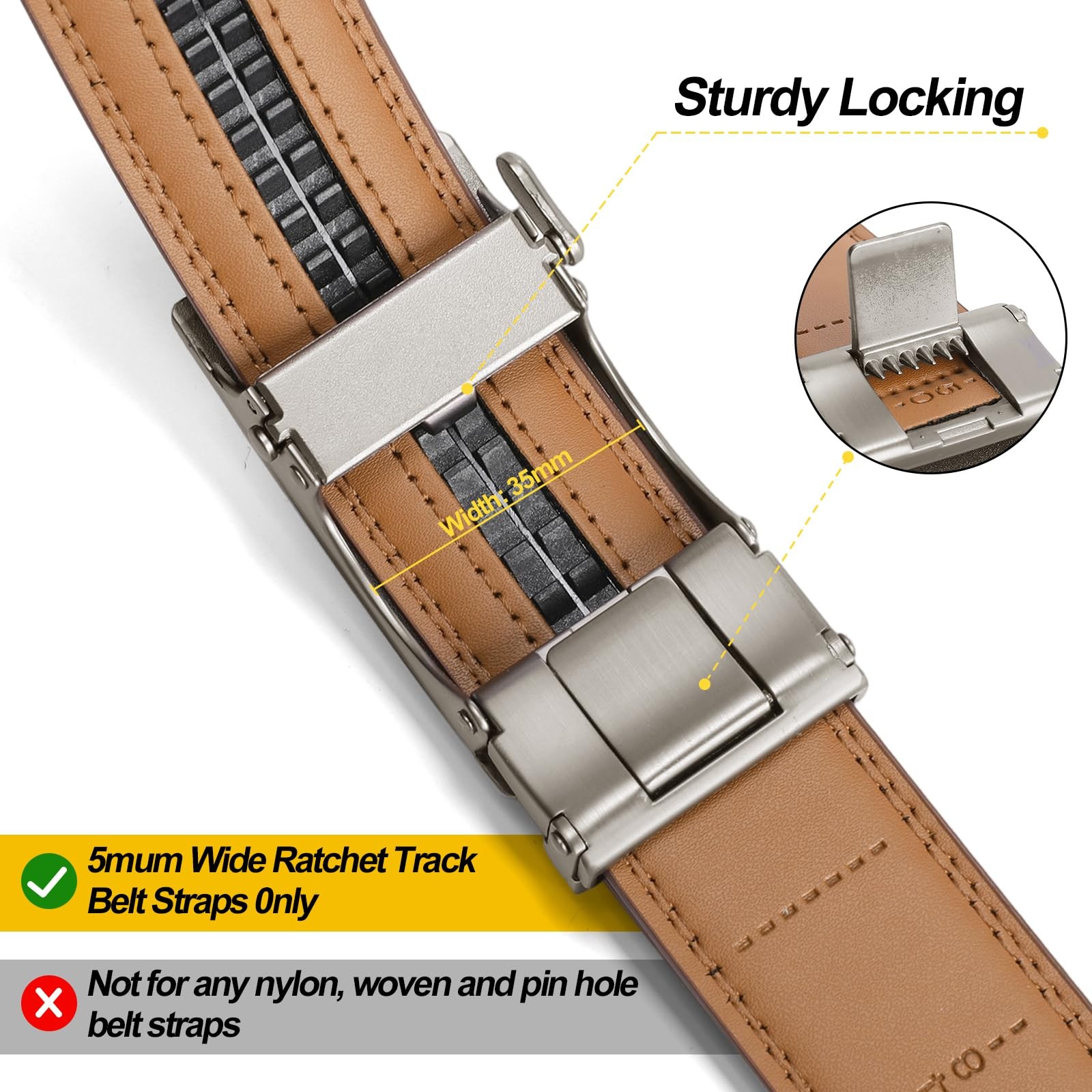 SENDEFN 35MM Ratchet Belt Buckle Only for 1 For Width 1 3/8, D-silver