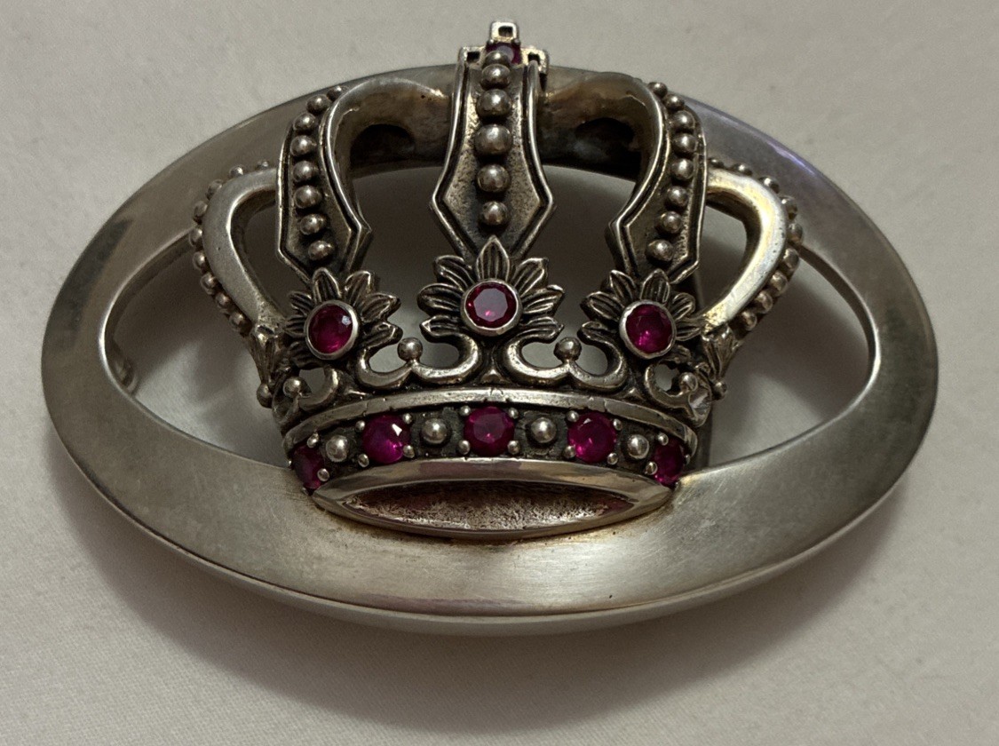 Vintage Rare Justin Davis Crown 925 Sterling Belt Buckle with stones