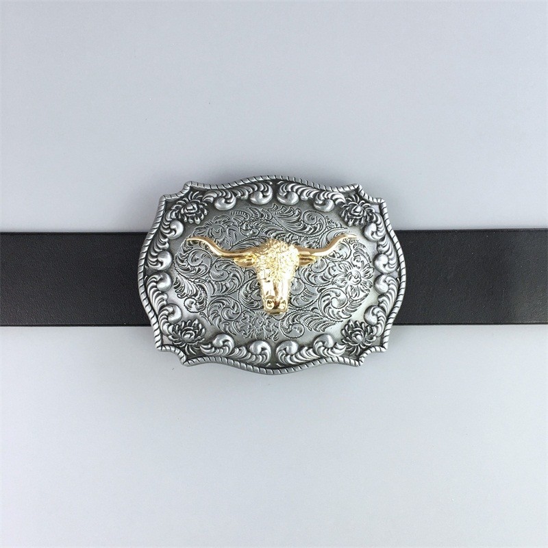 Silver Gold Double Color Western Long Horn Bull Belt Buckle also Stock in US