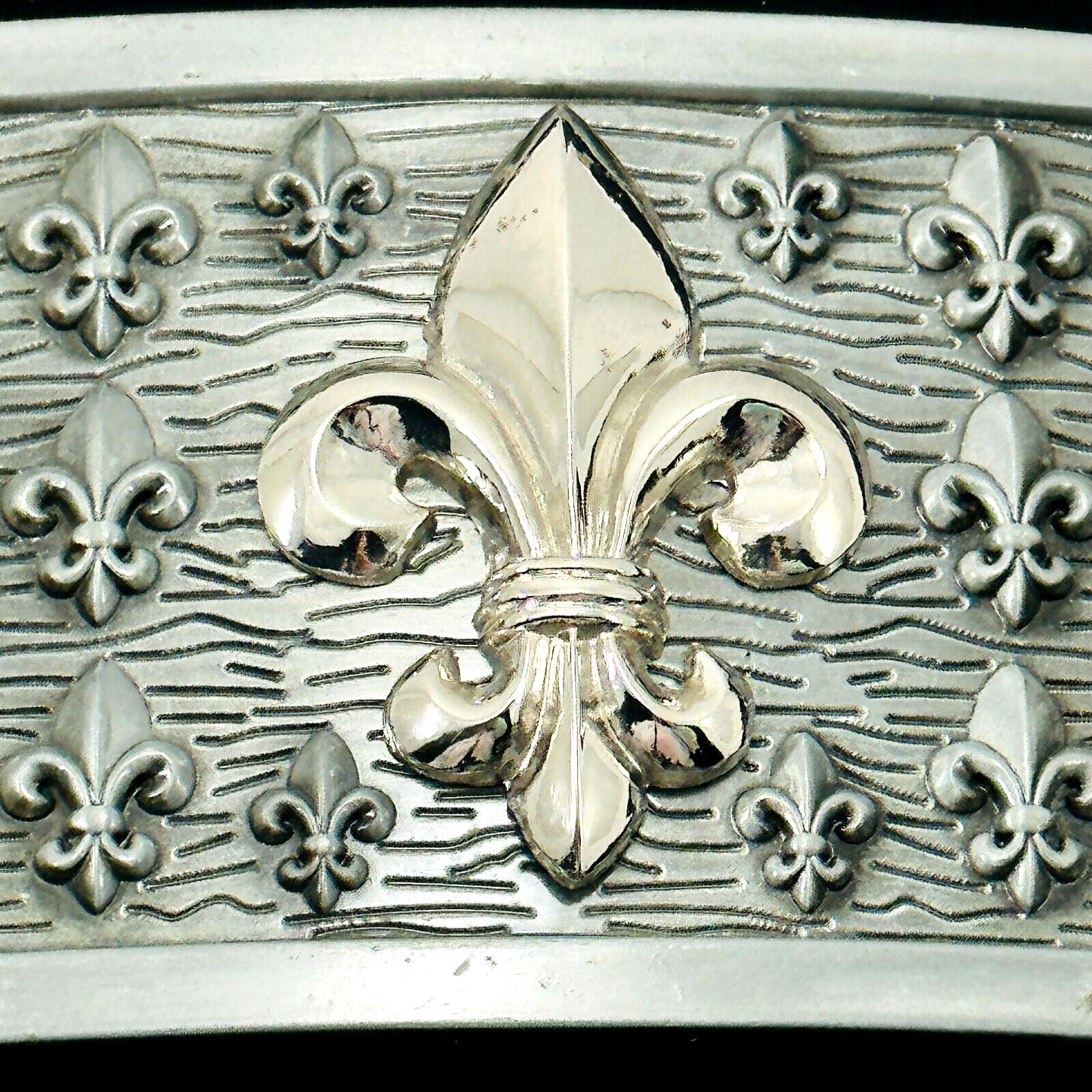 Belt Buckle Gold Tone Fleur De Lie Emblem on Silver Tone Rectangular