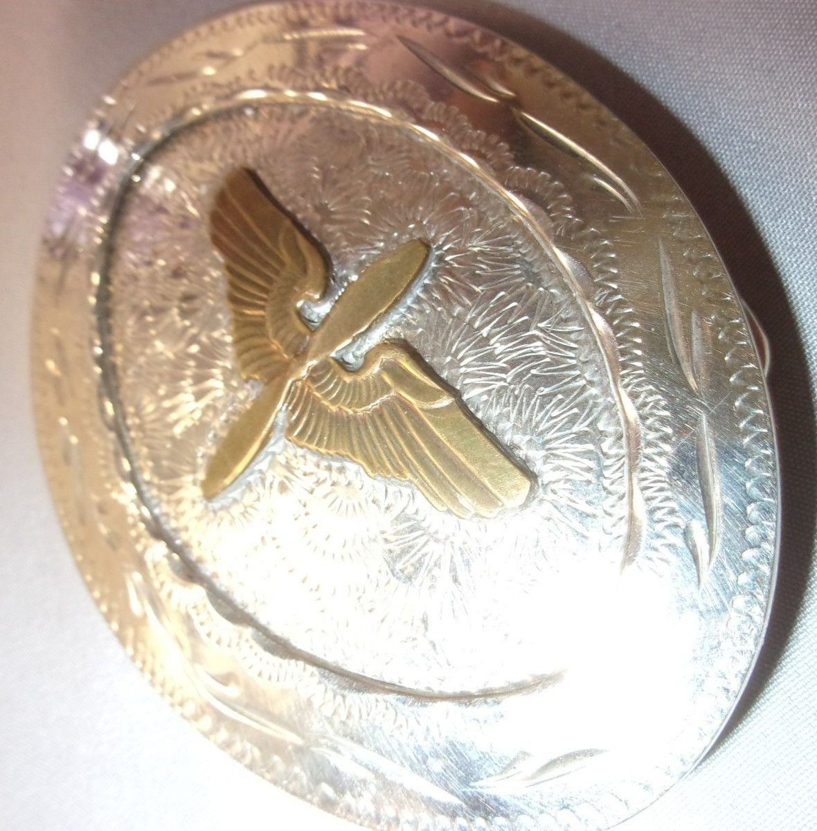 1942 U.S. ARMY AIR CORPS FORCE AVIATION WING PROPELLOR SILVER & GOLD BELT BUCKLE