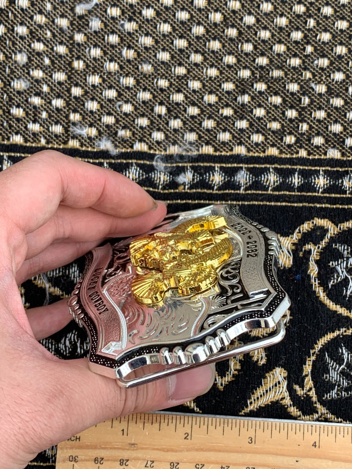 Western Buckle Gold Black Silver Roosters Cowboy 2 »Buckle Hebilla Vaquero Gallo