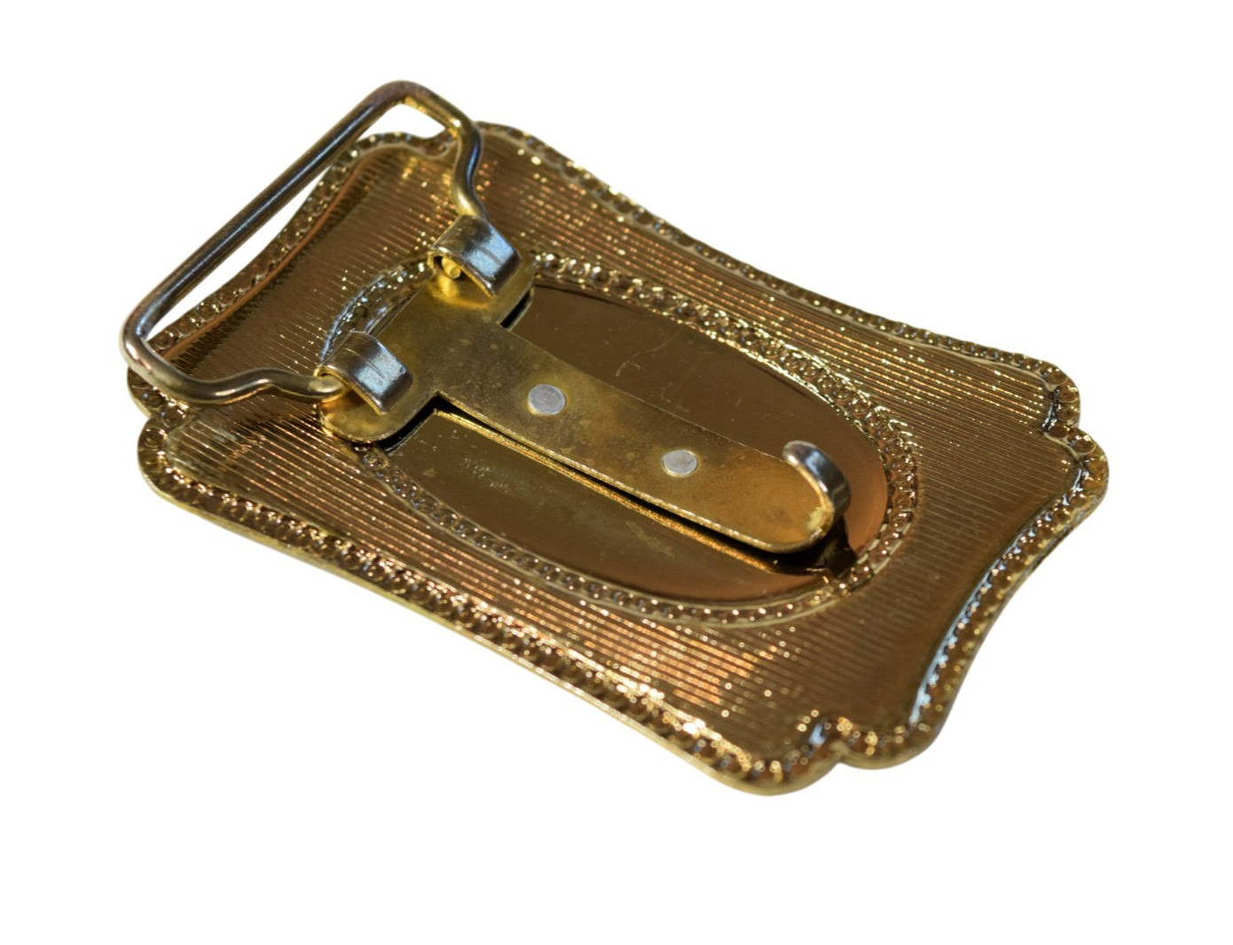 Vintage Two Tone Western Covered Wagon Belt Buckle Gold Silver Tone 1970s