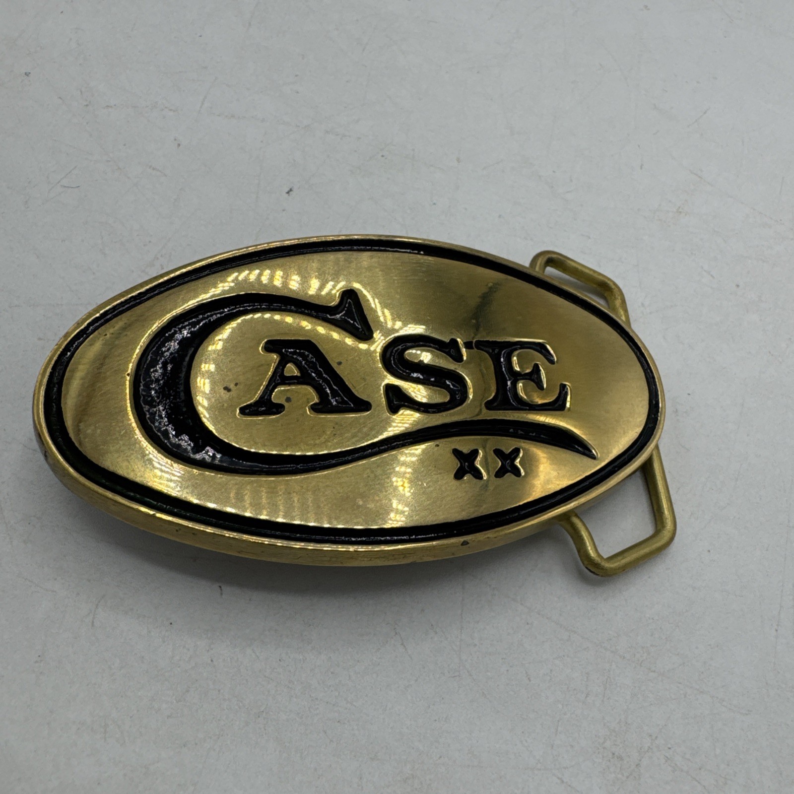 Vintage Case XX Brass Belt Buckle Baron Pocket Knife Oval