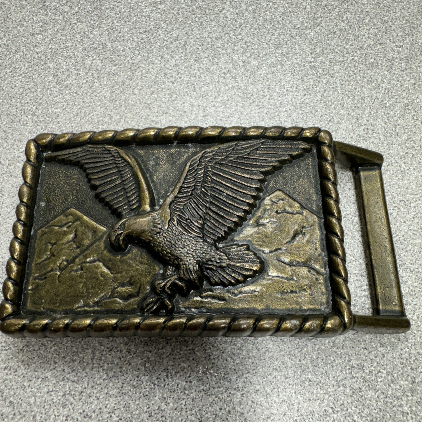 Vintage Brass Eagle Belt Buckle Western Cowboy Americana Mountain Design