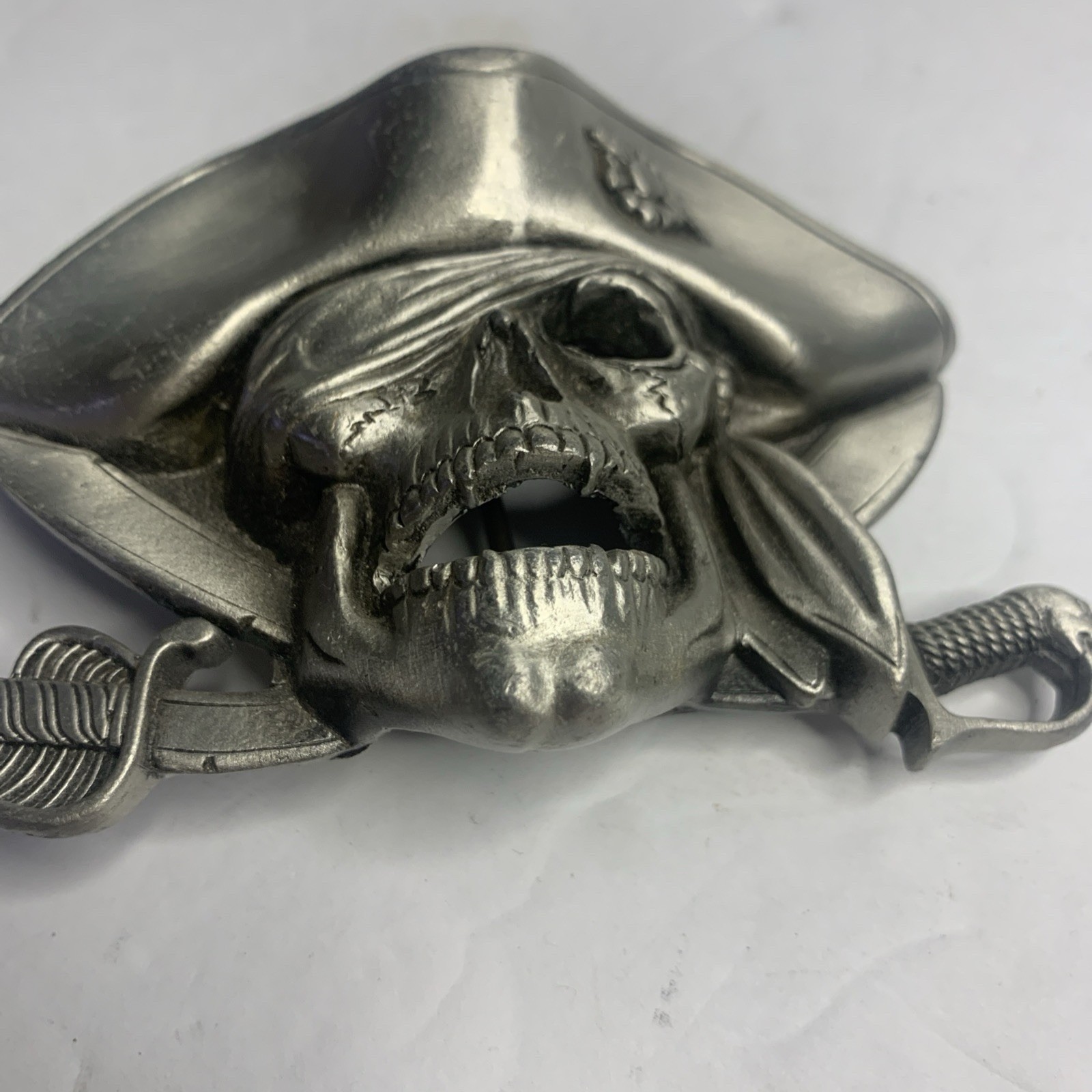Jolly Roger Pirate Skull Crossed Swords Solid Pewter Great American Belt Buckle
