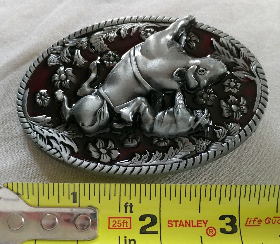 COWBOY BULL RIDER RODEO WESTERN FLORAL DESIGN BELT BUCKLE