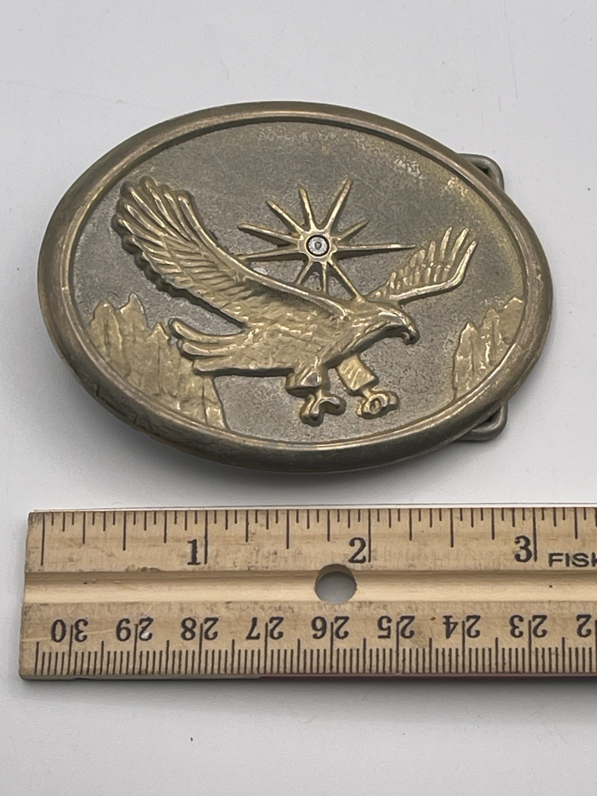 Vintage Unbranded Eagle Hawk Sun 3D Metal Belt Buckle Silver / Gold Tone