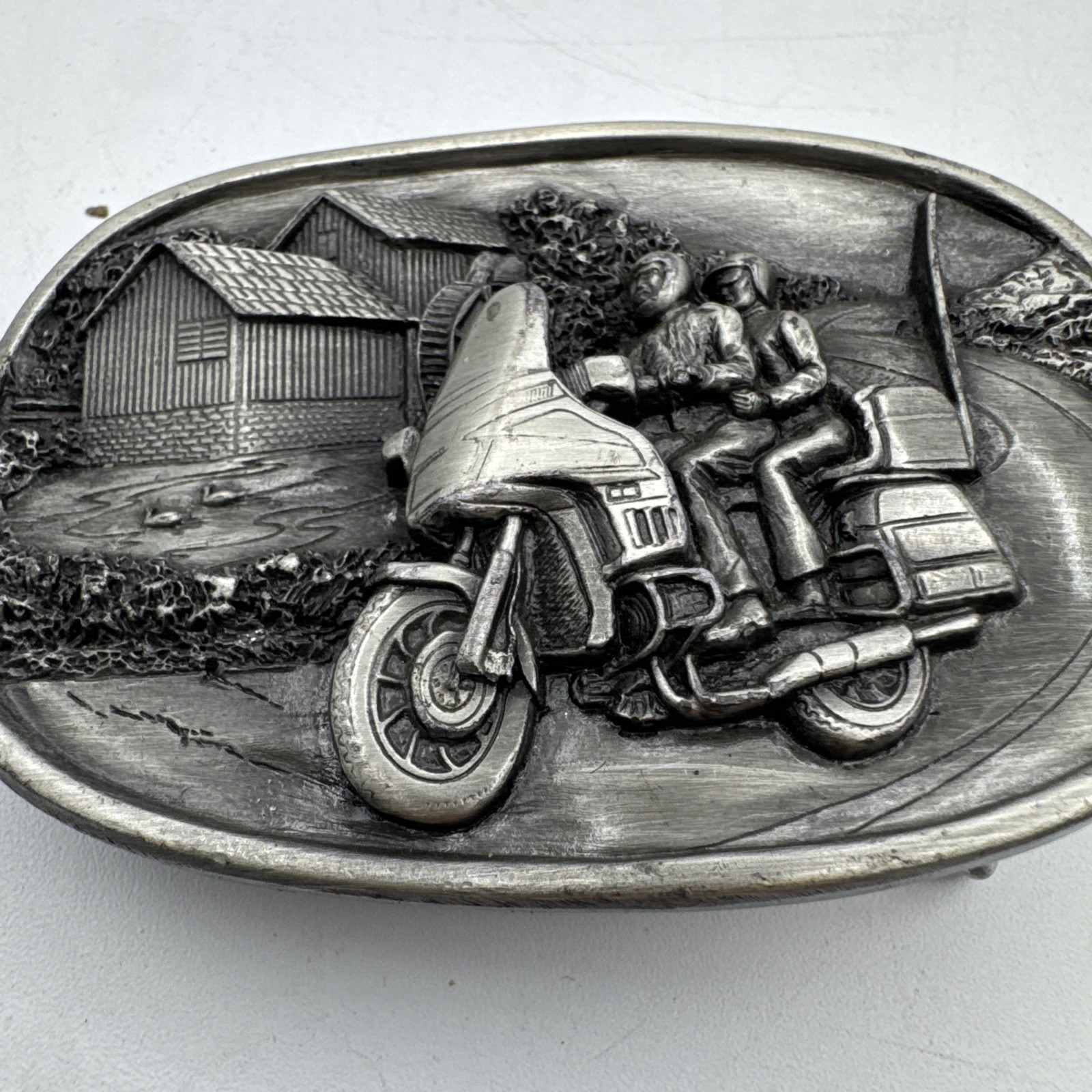 Vintage Bergamont 1984 Biker Motorcycle Couple Riding Through The Hills Buckle