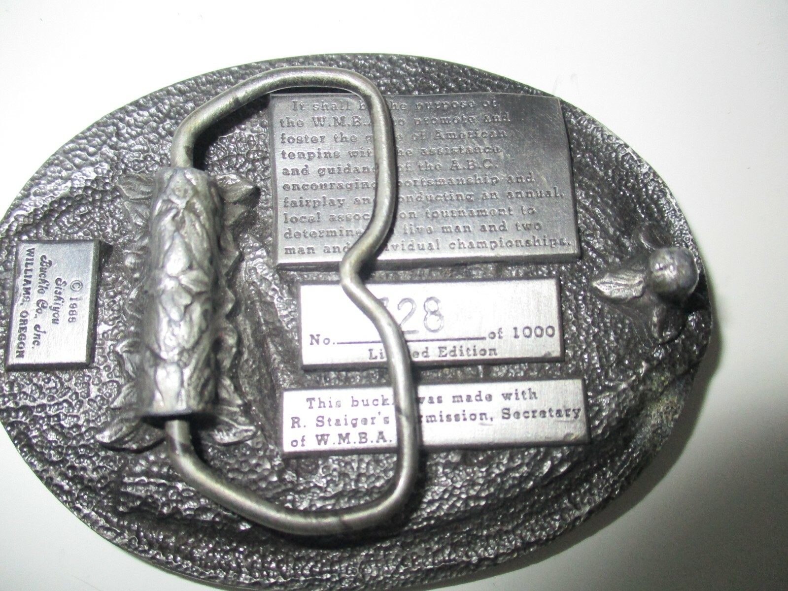 SISKIYOU WICHITA MEN&rsquo;S BOWLING ASSOCIATION 60TH ANNUAL TOURNAMENT BELT BUCKLE