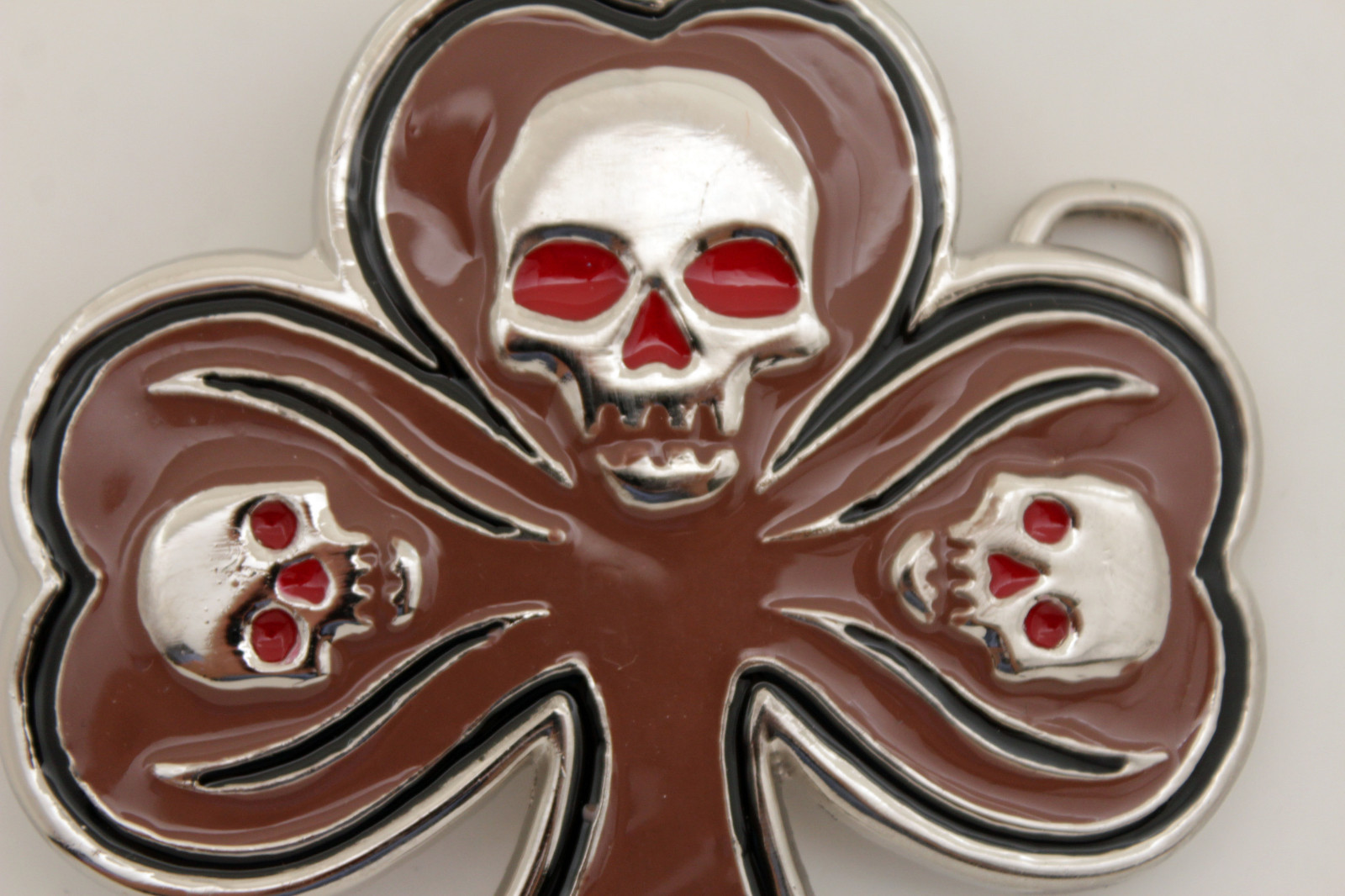 New Men Women Silver Belt Buckle Skull Skeleton Head Brown Clover Leaf Halloween