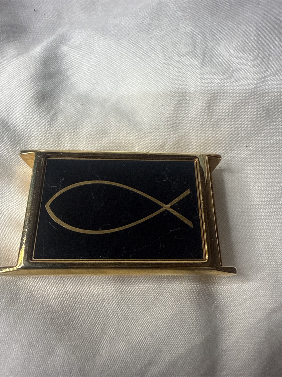 Vintage Aurum Dallas Christian Fish Interchangeable Belt Buckle Gold Tone