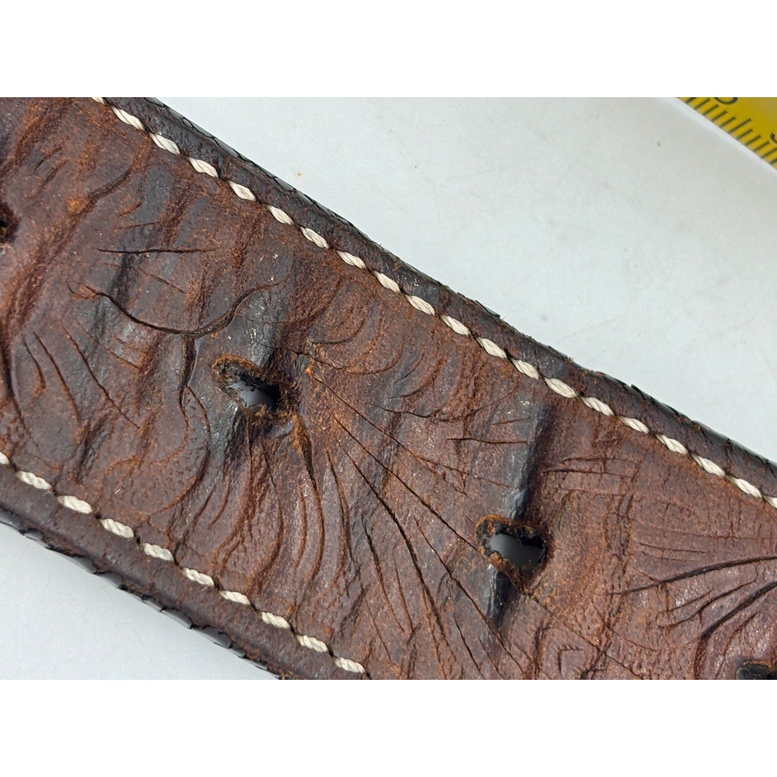 Nocona Western Leather Belt Embroidered Brown Silver Buckle 38