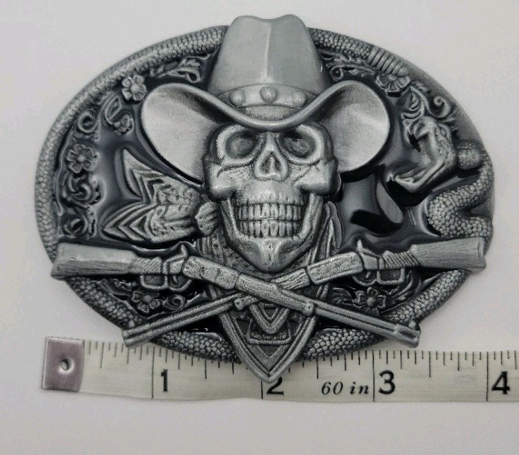 Cowboy Skull Belt Buckle Western Gothic Biker Style Snake Guns Rodeo Punk