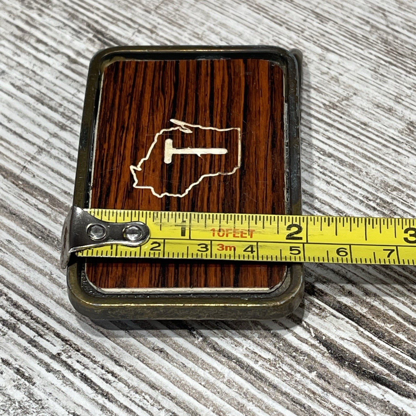 Vintage Wisconsin Belt Buckle ~ 1970’s Hand Made Wood Inlay WI State Outline “T”