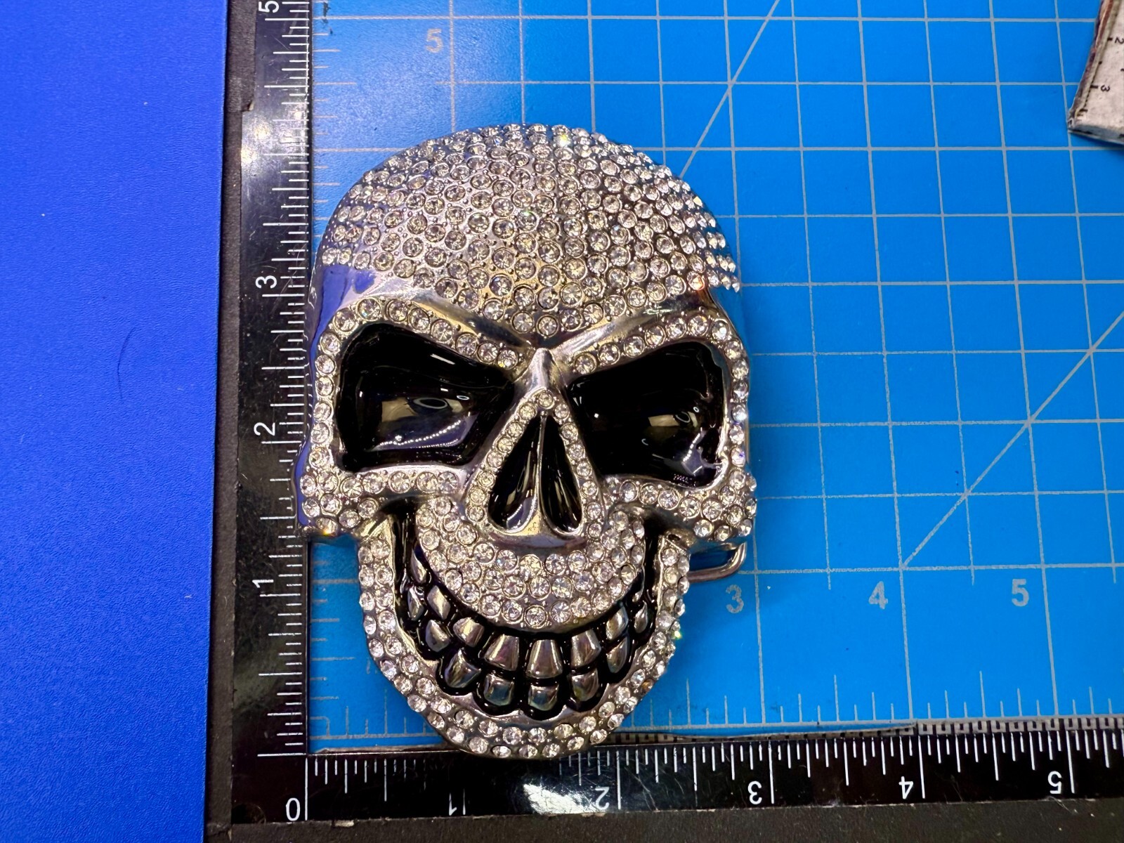 Cool Smiley Skull Head Clear Bling Rhinestones Halloween Gothic Punk Belt Buckle