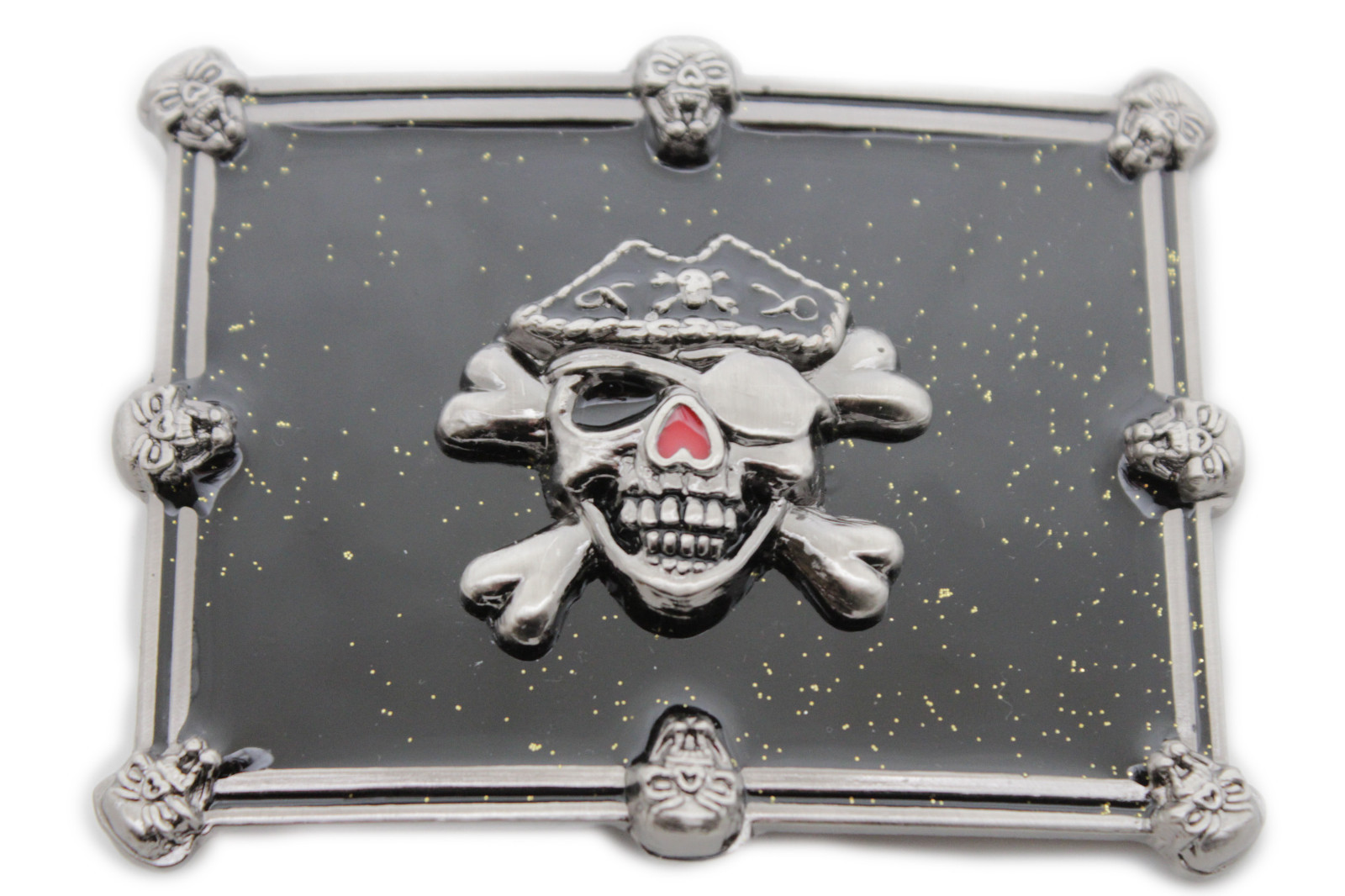 Men Women Fashion Buckle Silver Skull Skeleton Black Pirate Gothic Bones Square