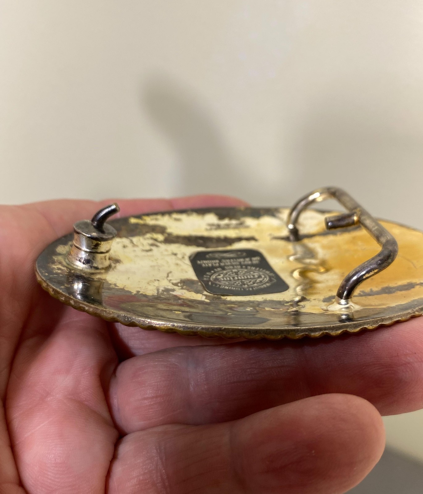 Vintage Crumrine Belt Buckle Mens Silver Plate Gold Eagle Western USA Oval