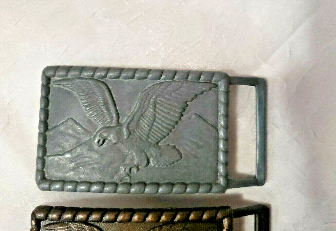 (2) American Eagle Wing Span, Mountains, Soaring, Flying, Primitive Belt Buckles