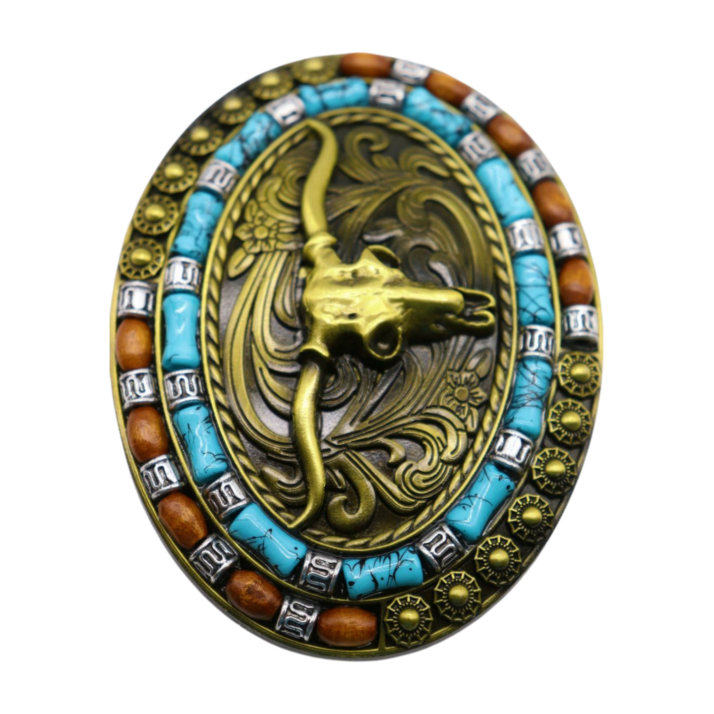 New Men Women Rusty Gold Metal Buckle Western Fashion Bull Long Horns Cow Texas