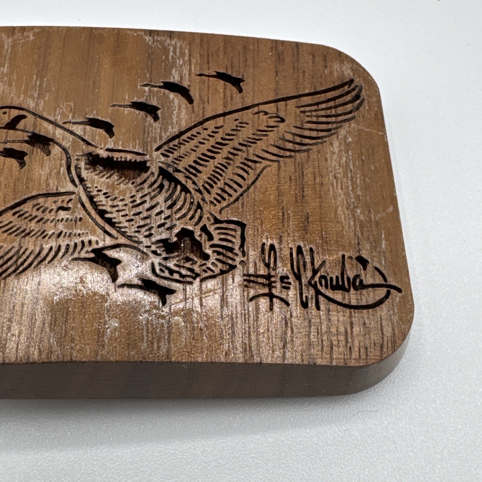 Vintage 1977 Lasercraft Laser Engraved V Formation Geese Duck Theme Belt Buckle