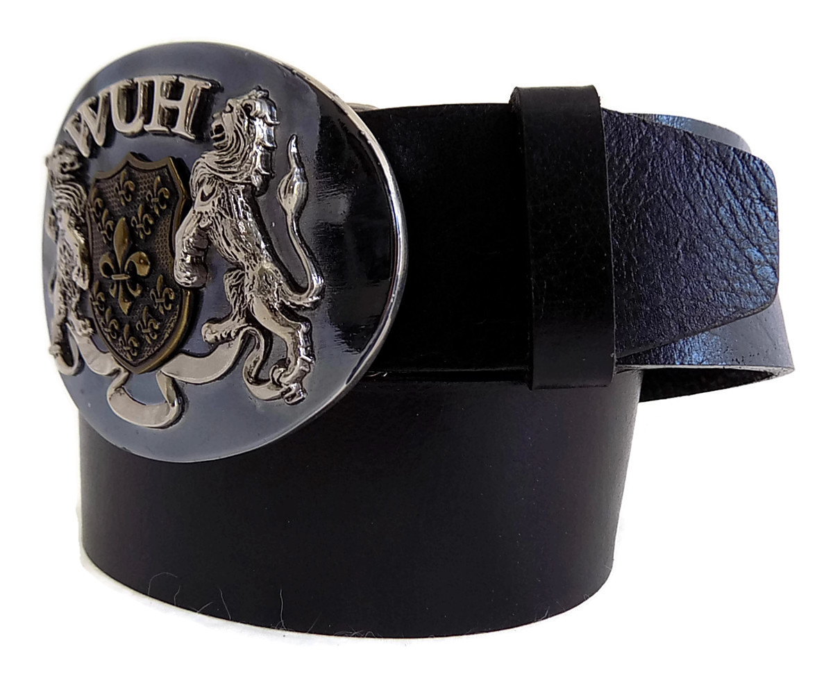 WASHED UP HOLLYWOOD 1.75&Prime; LION FLEUR HERALDIC PEWTER BRASS 065PB WUH BELT BUCKLE