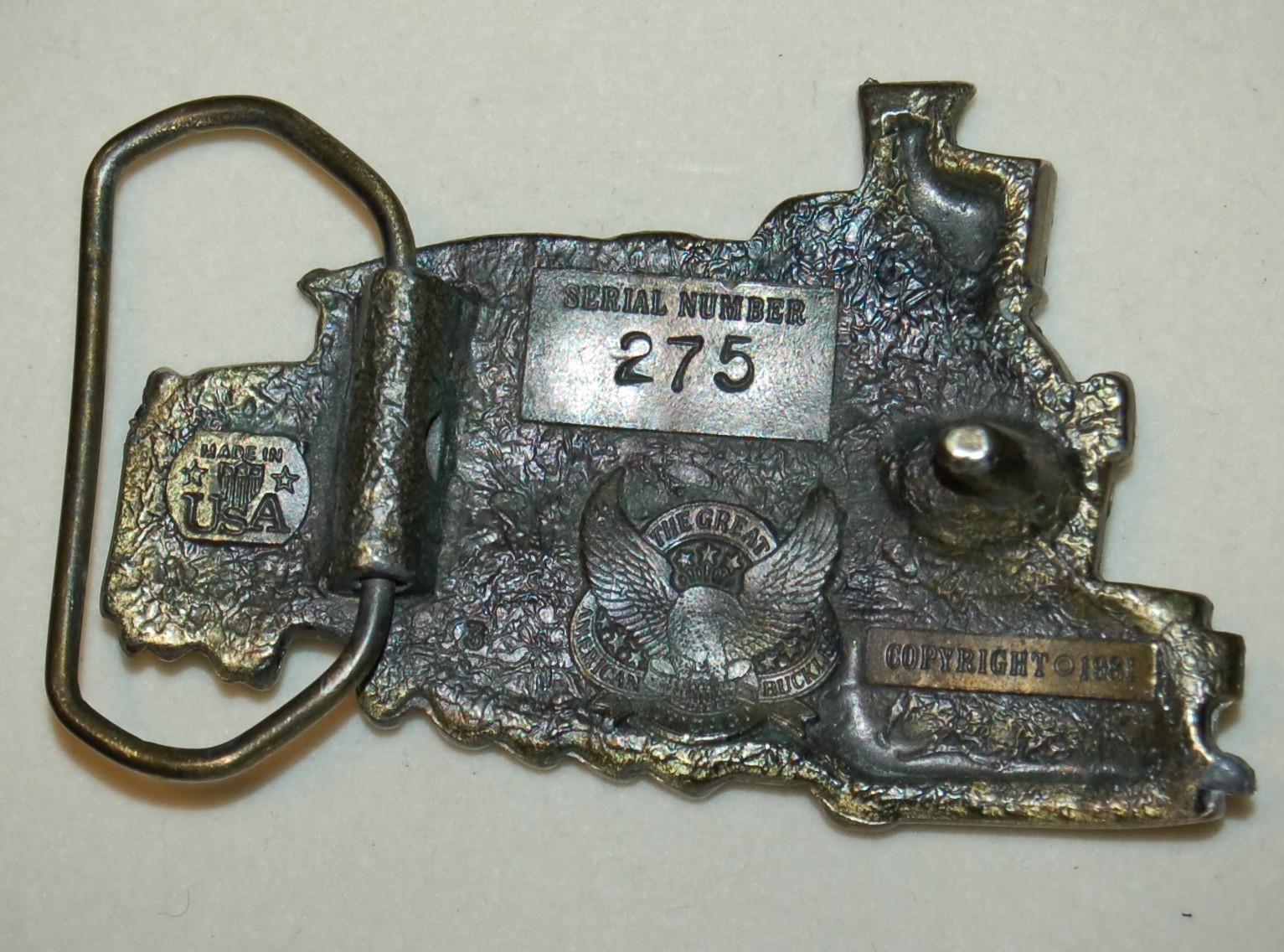 VINTAGE Great American Buckle Company Train Brass 1980&rsquo;s Made in USA