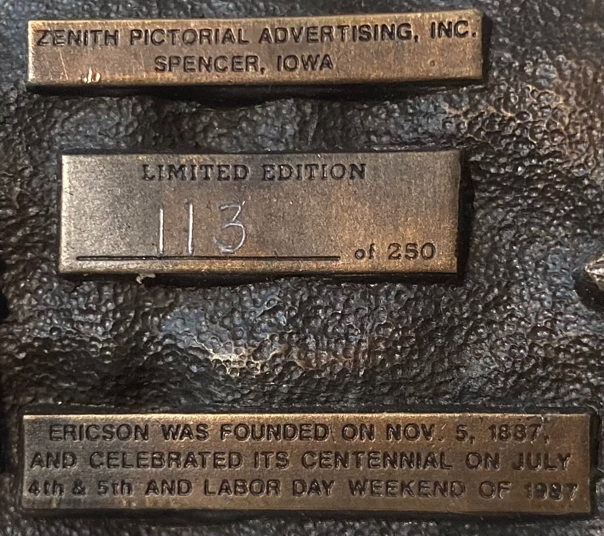 Vintage 1987 Metal Belt Buckle, Brass, Ericson, Nebraska, Nice Western Design