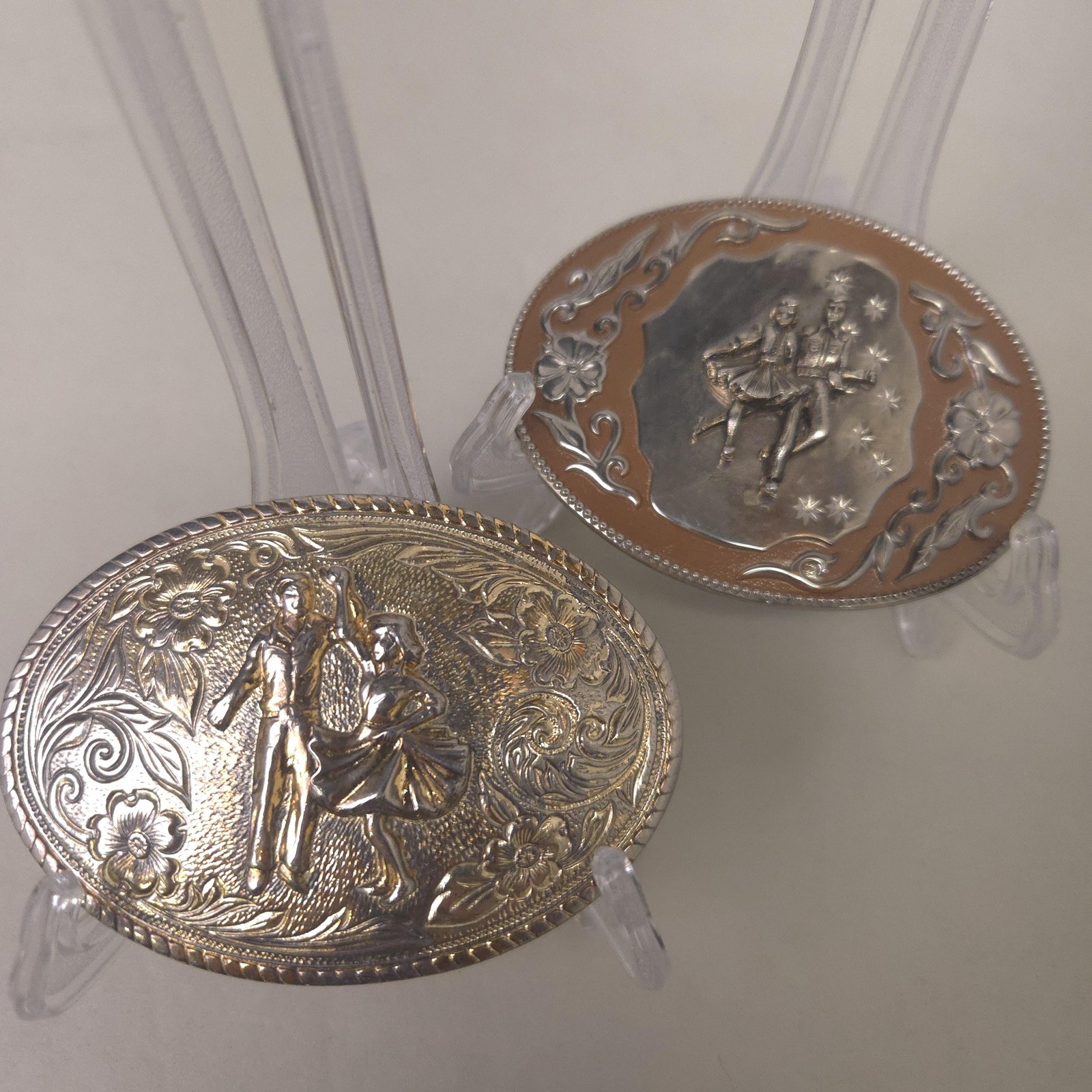 Aminco Belt Buckle Lot Mens Silver Western Heritage Floral Dancing Couple Set 2