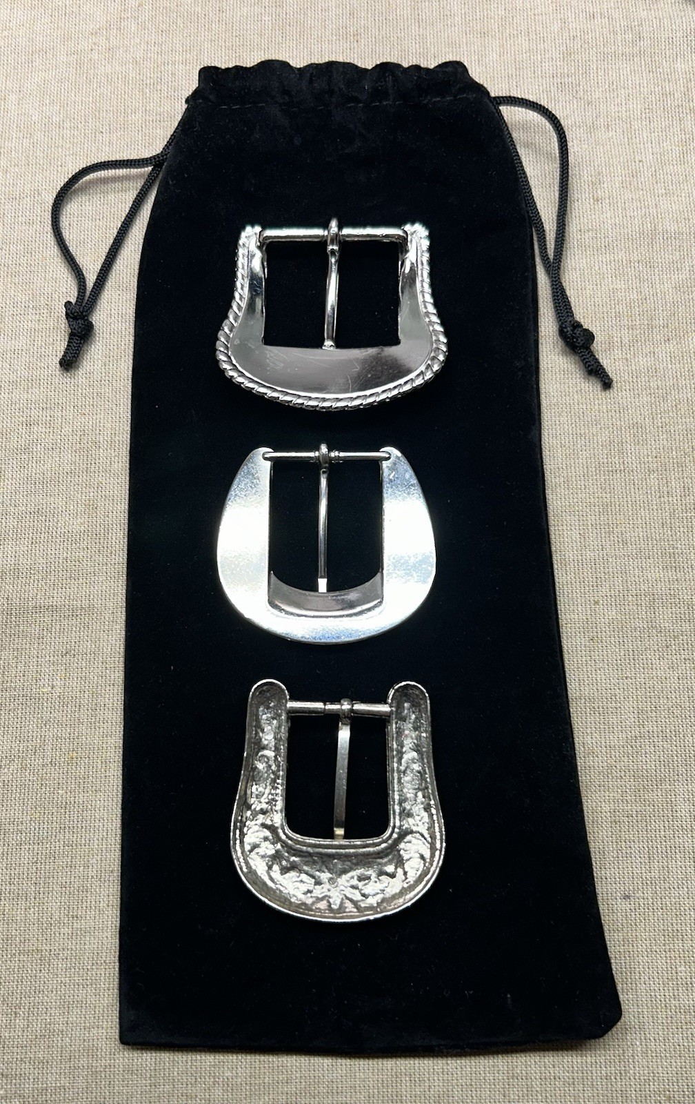 Lot 3 Western Vintage Style Engraved Belt Buckles Silver Tone Floral Scroll