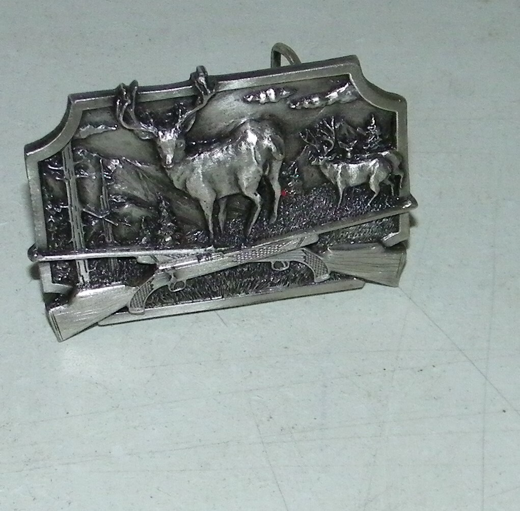 Vintage Siskiyou Pewter S-10 Belt Buckle Buck Deer Elk Hunting Rifle Guns 1982